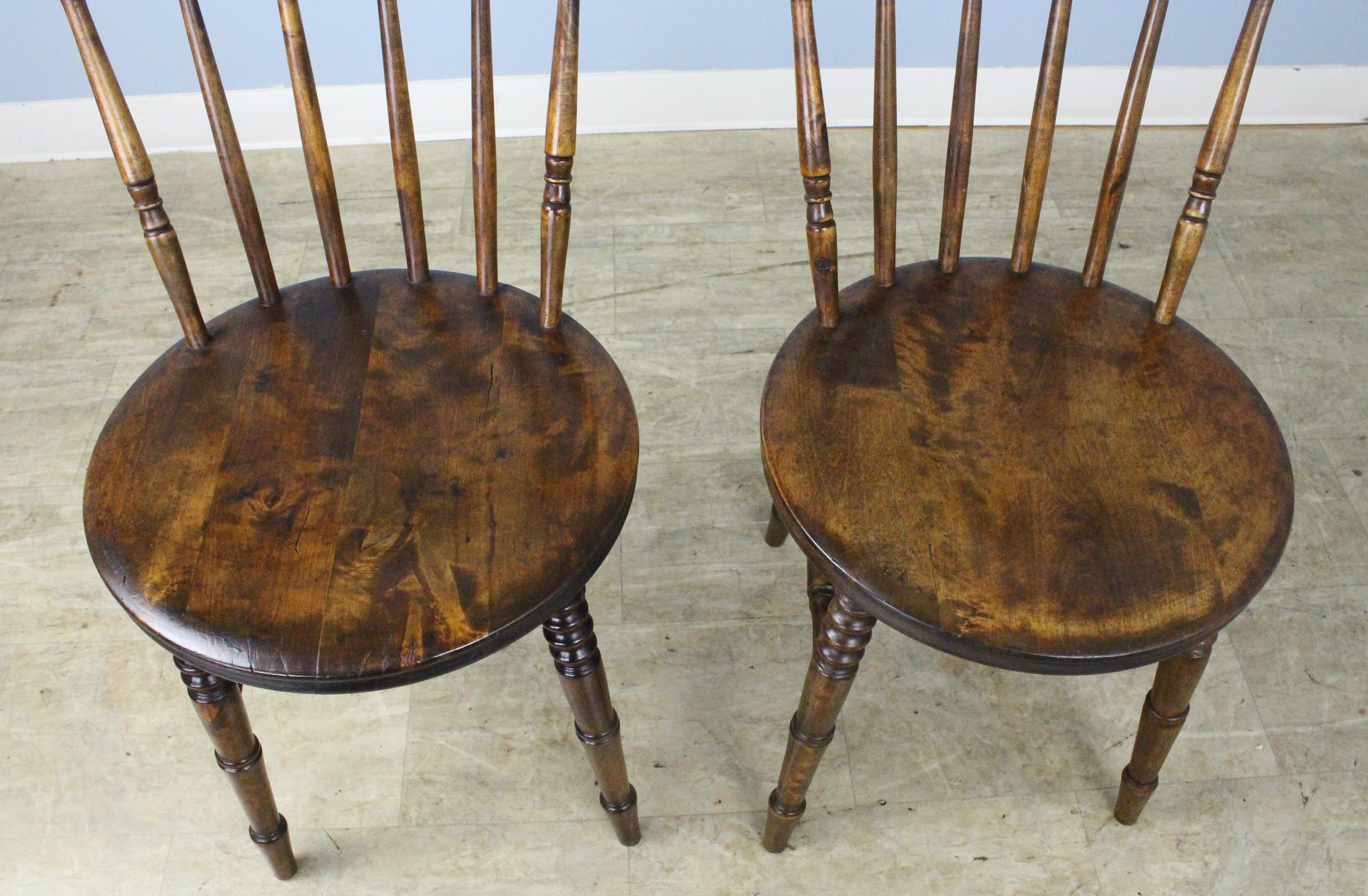 19th Century Set of Eight Scottish Fruitwood Penny Round Kitchen Chairs