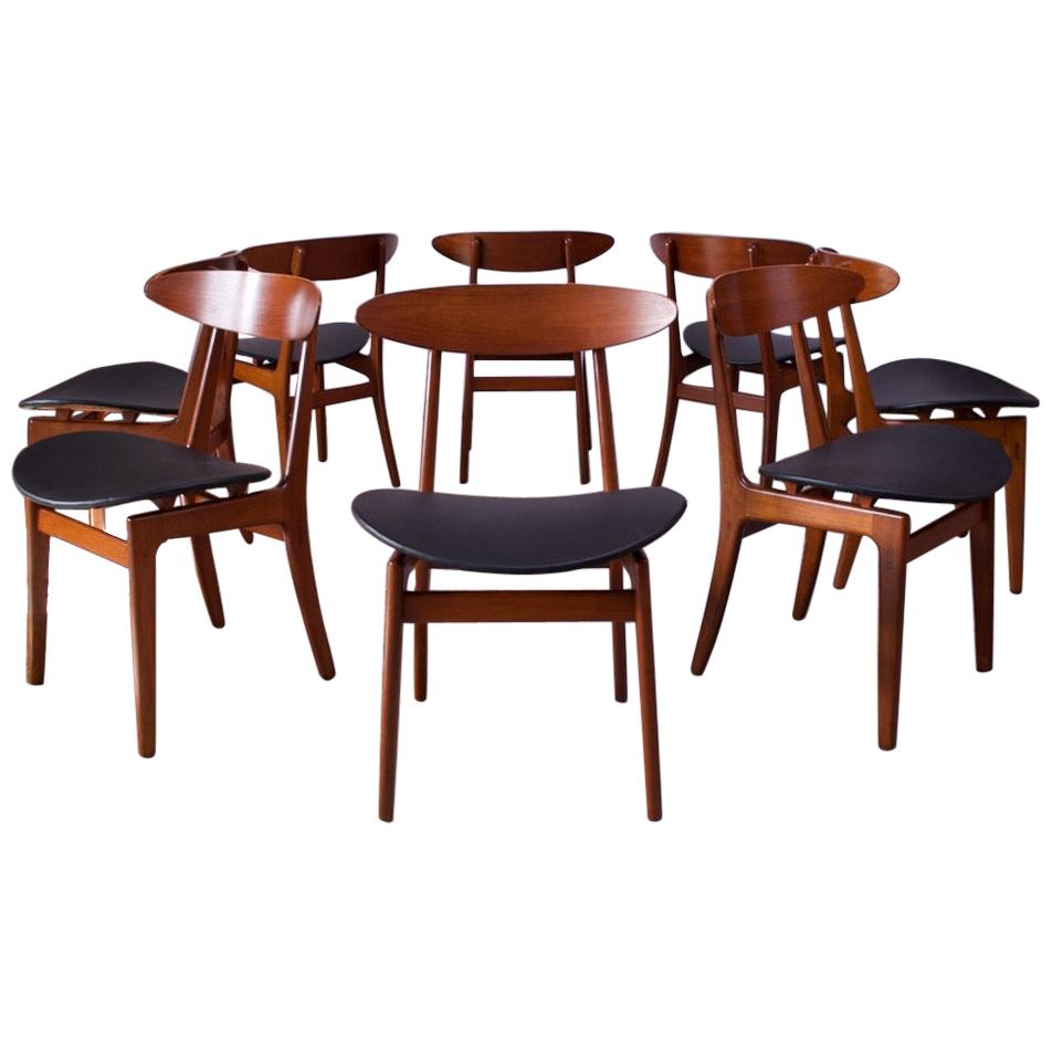 Set of Eight Sculptural Danish Teak Dining Chairs by Vilhelm Wohlert for Søborg