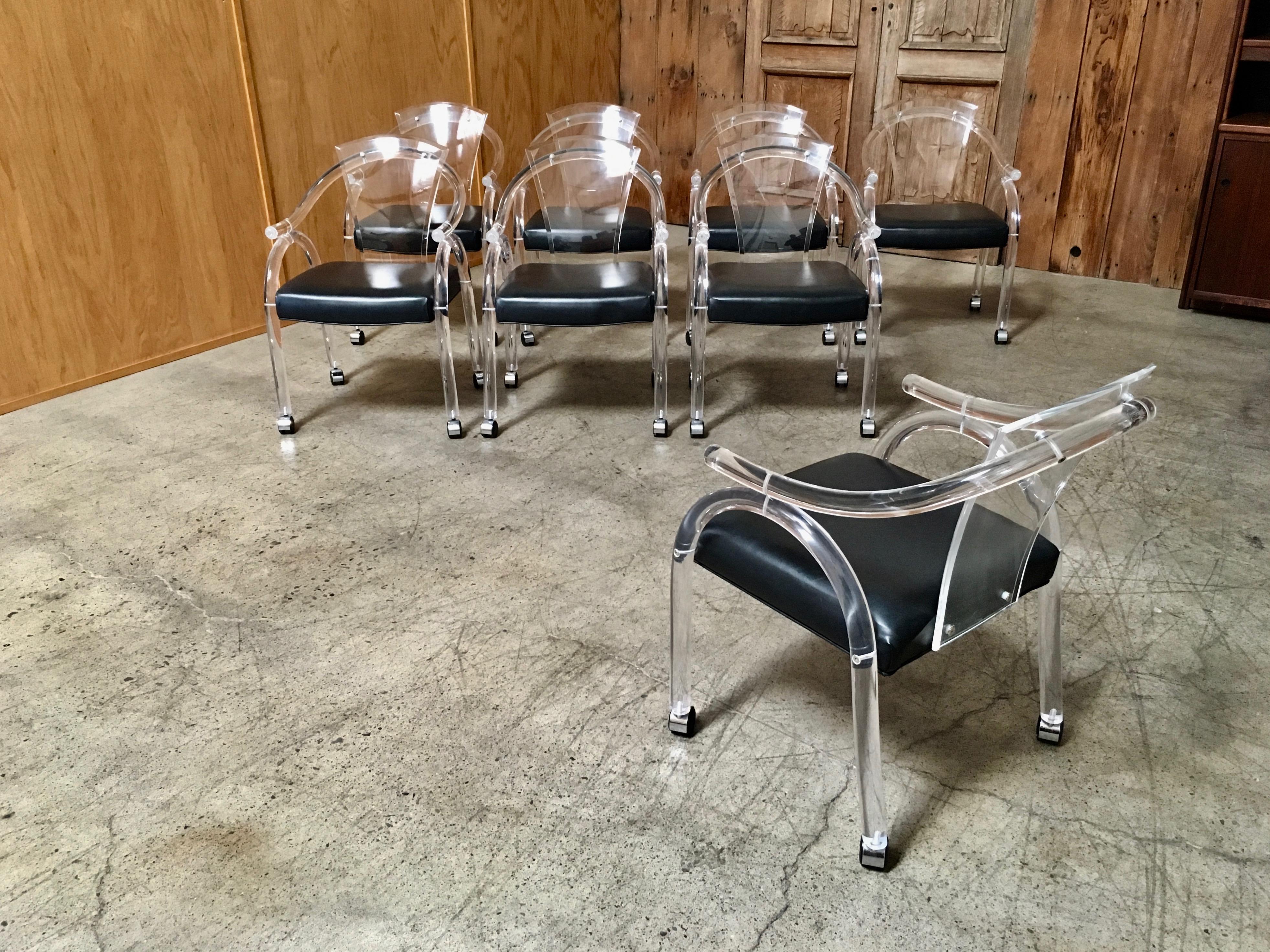 North American Set of Eight Sculptural Lucite Dining Chairs