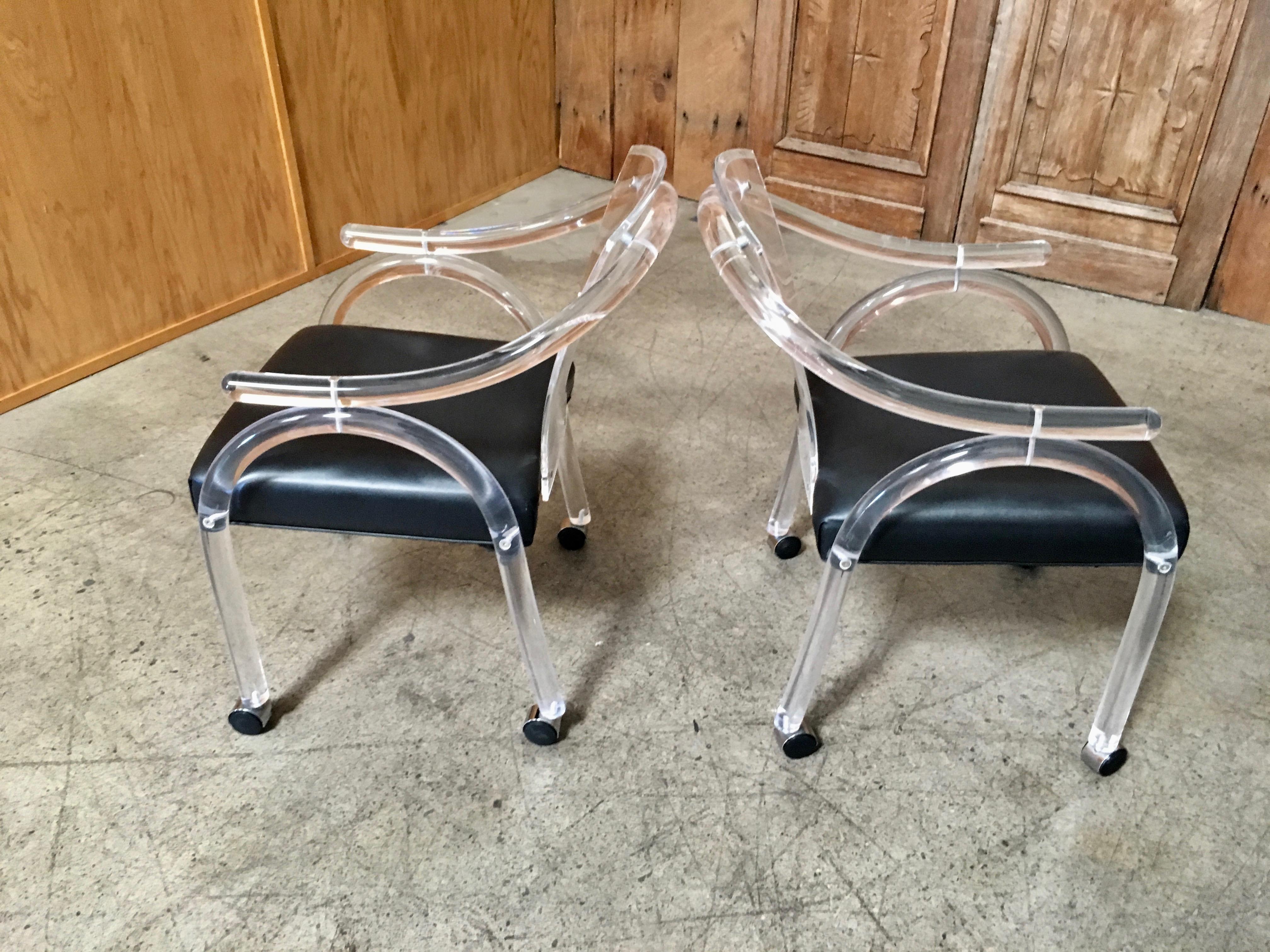 Chrome Set of Eight Sculptural Lucite Dining Chairs