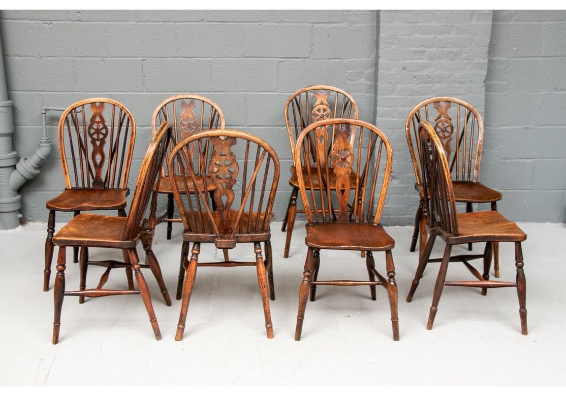 Set of Eight Semi-Antique Wheel Back Windsor Chairs 2