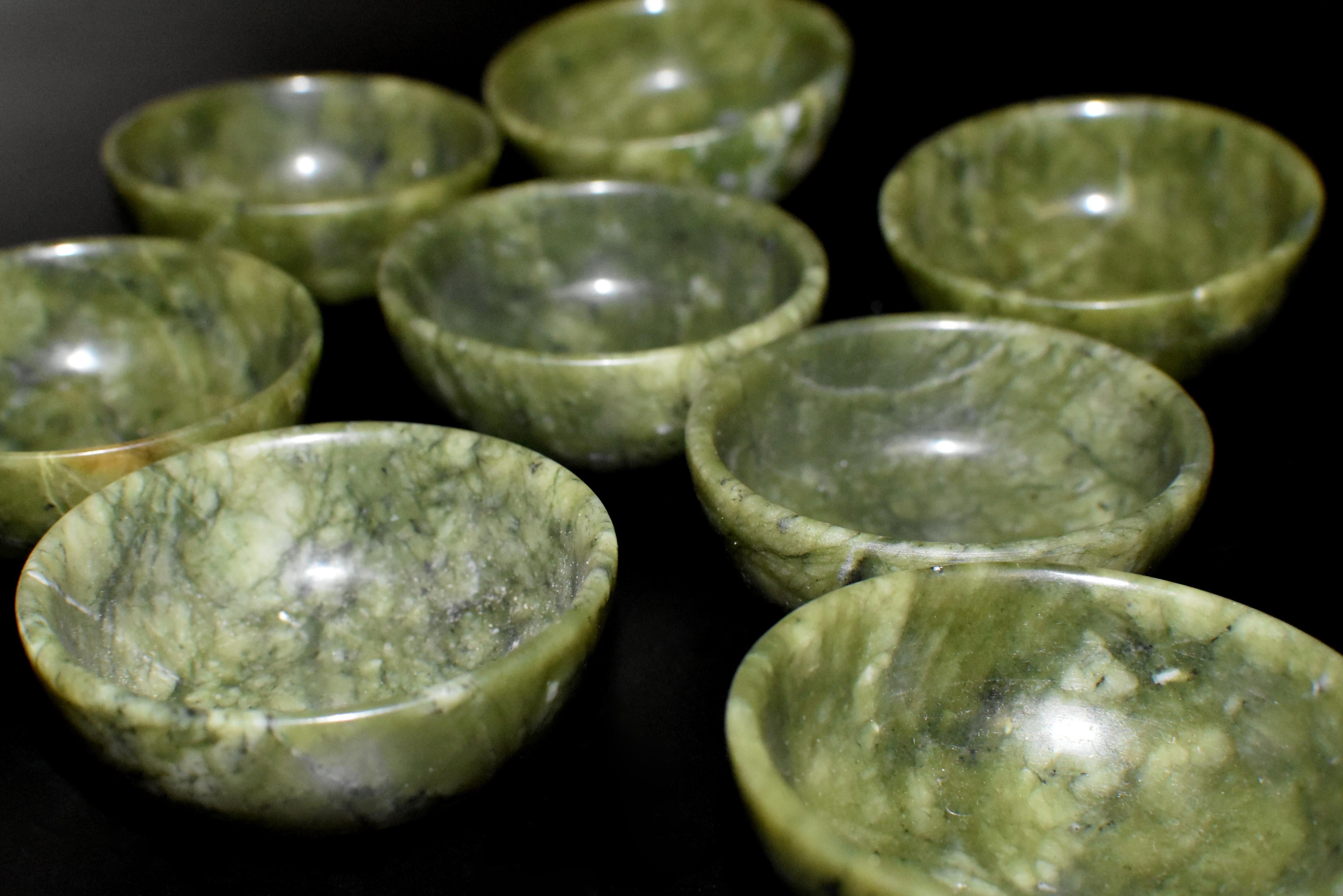 Set of Eight Serpentine Teacups Gemstone Bowls 6
