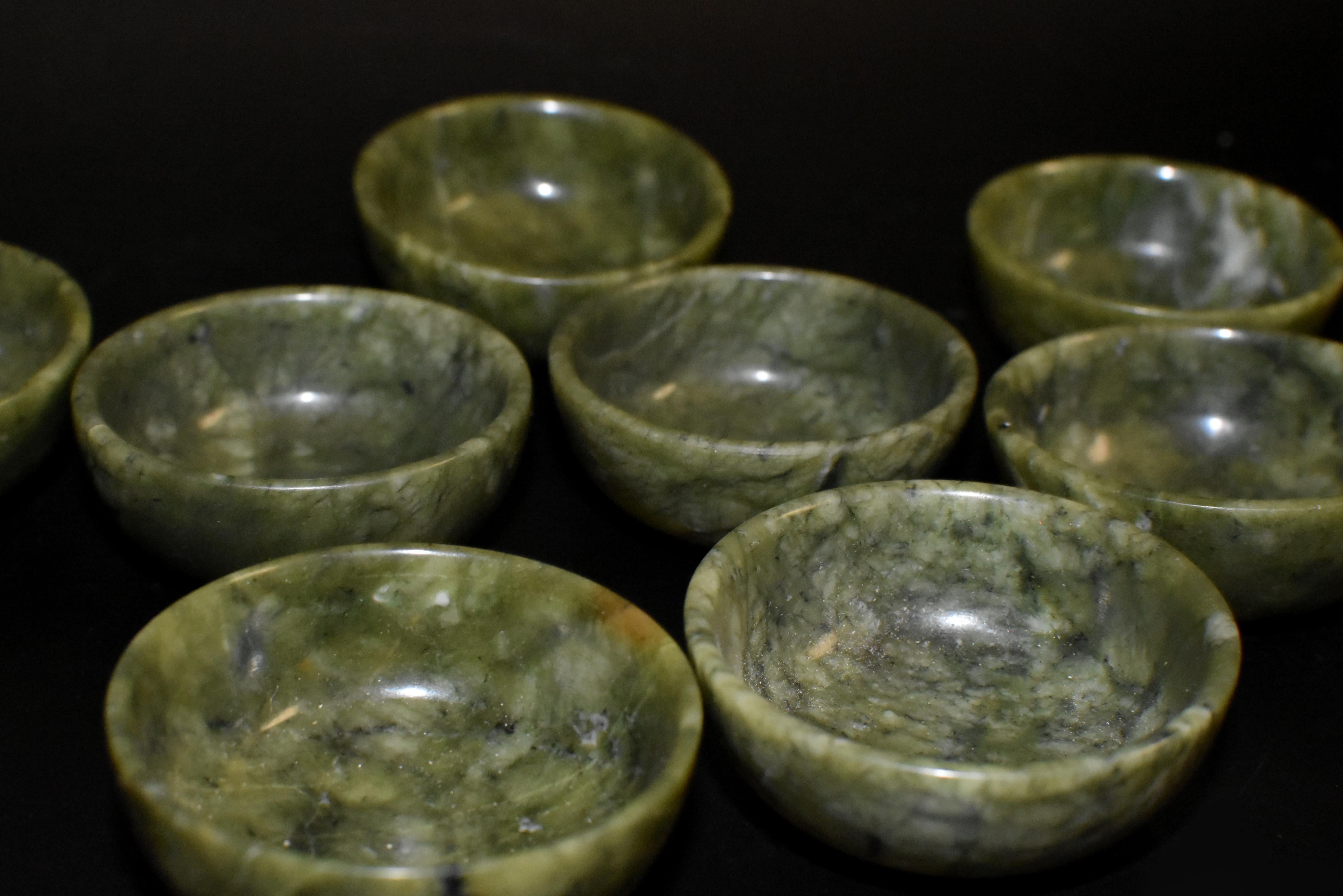 Set of Eight Serpentine Teacups Gemstone Bowls In Excellent Condition In Somis, CA