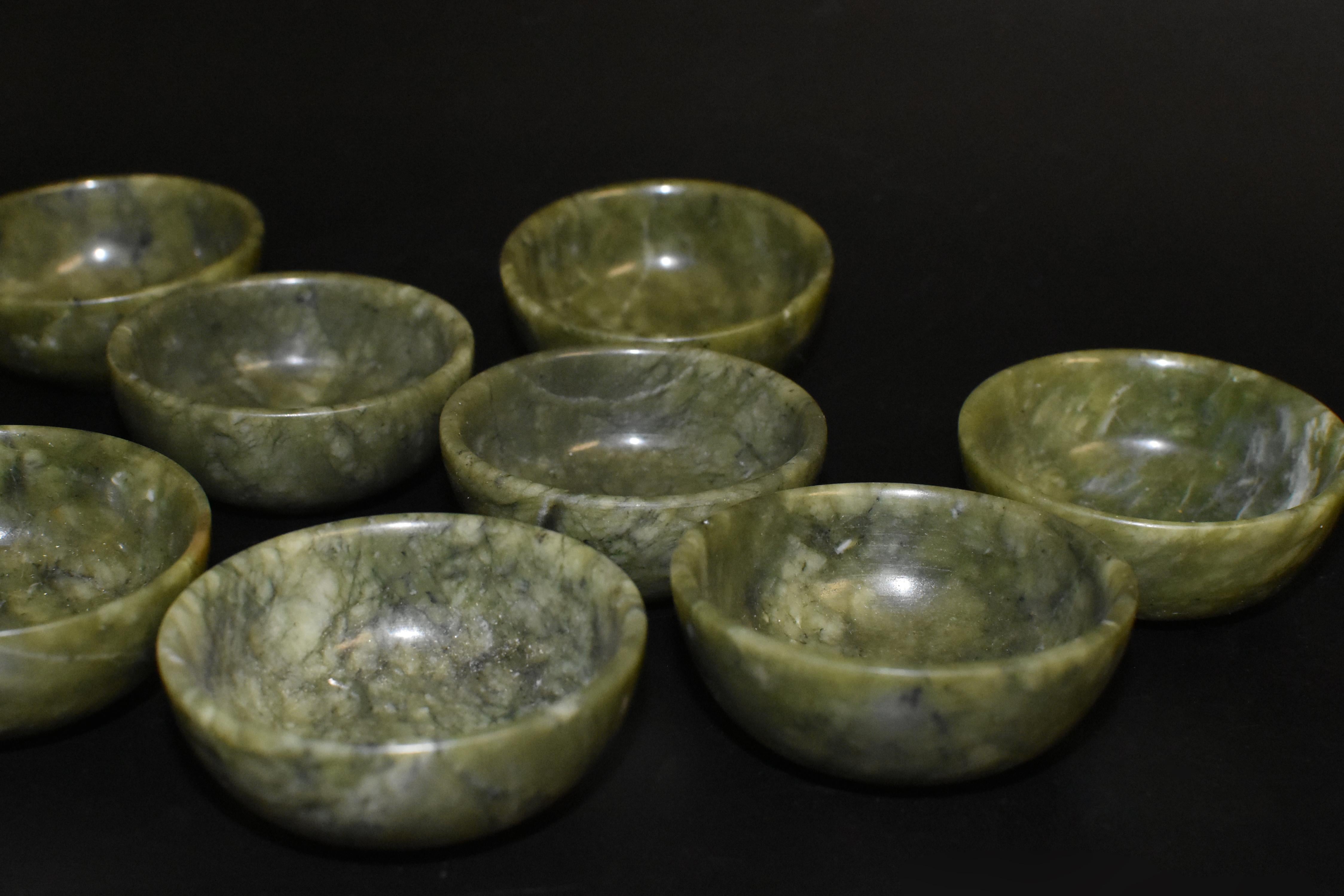Set of Eight Serpentine Teacups Gemstone Bowls 1