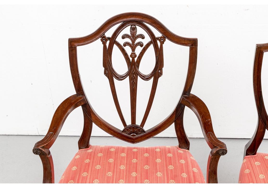 Set Of Eight Sheraton Style Carved Shield Back Dining Chairs In Good Condition For Sale In Bridgeport, CT
