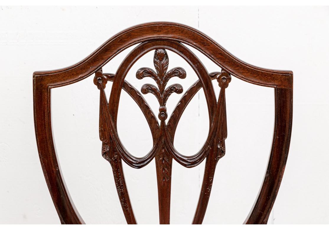 Set Of Eight Sheraton Style Carved Shield Back Dining Chairs For Sale 3