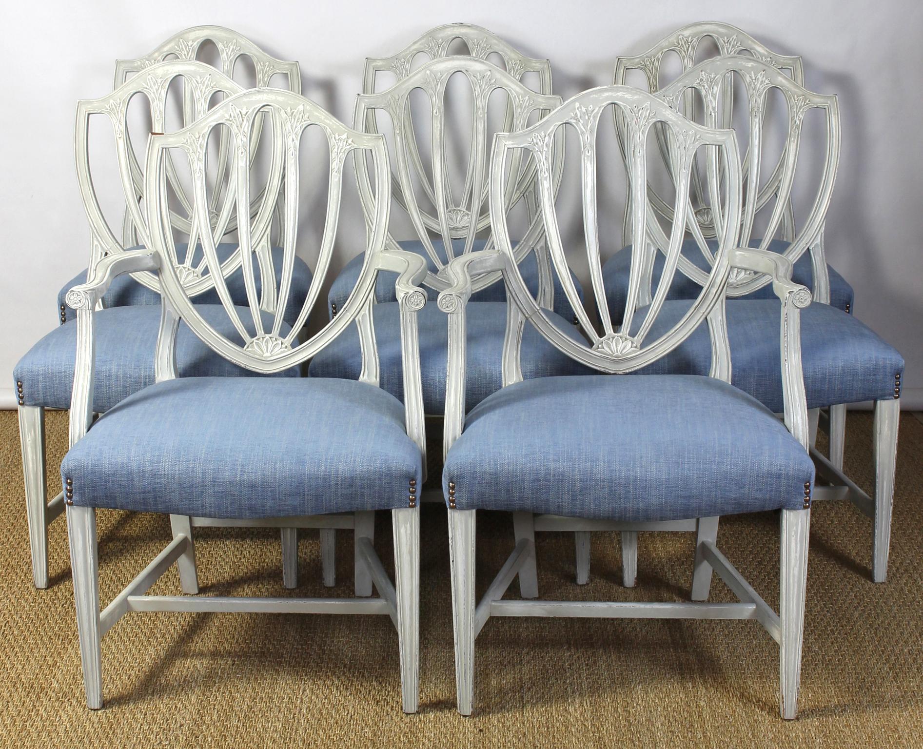 Hepplewhite Set of Eight Shield Back Painted Dining Chairs