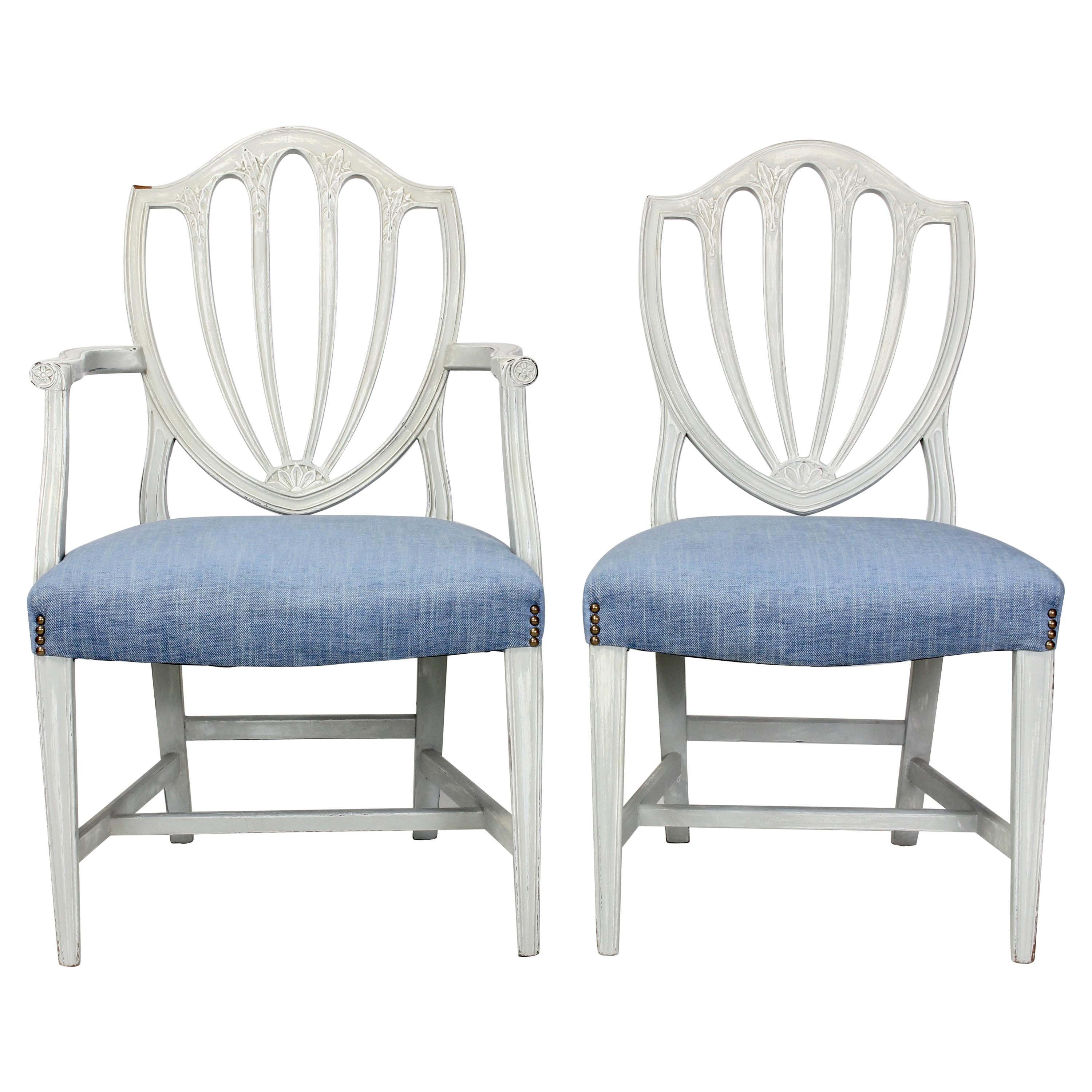 Set of Eight Shield Back Painted Dining Chairs