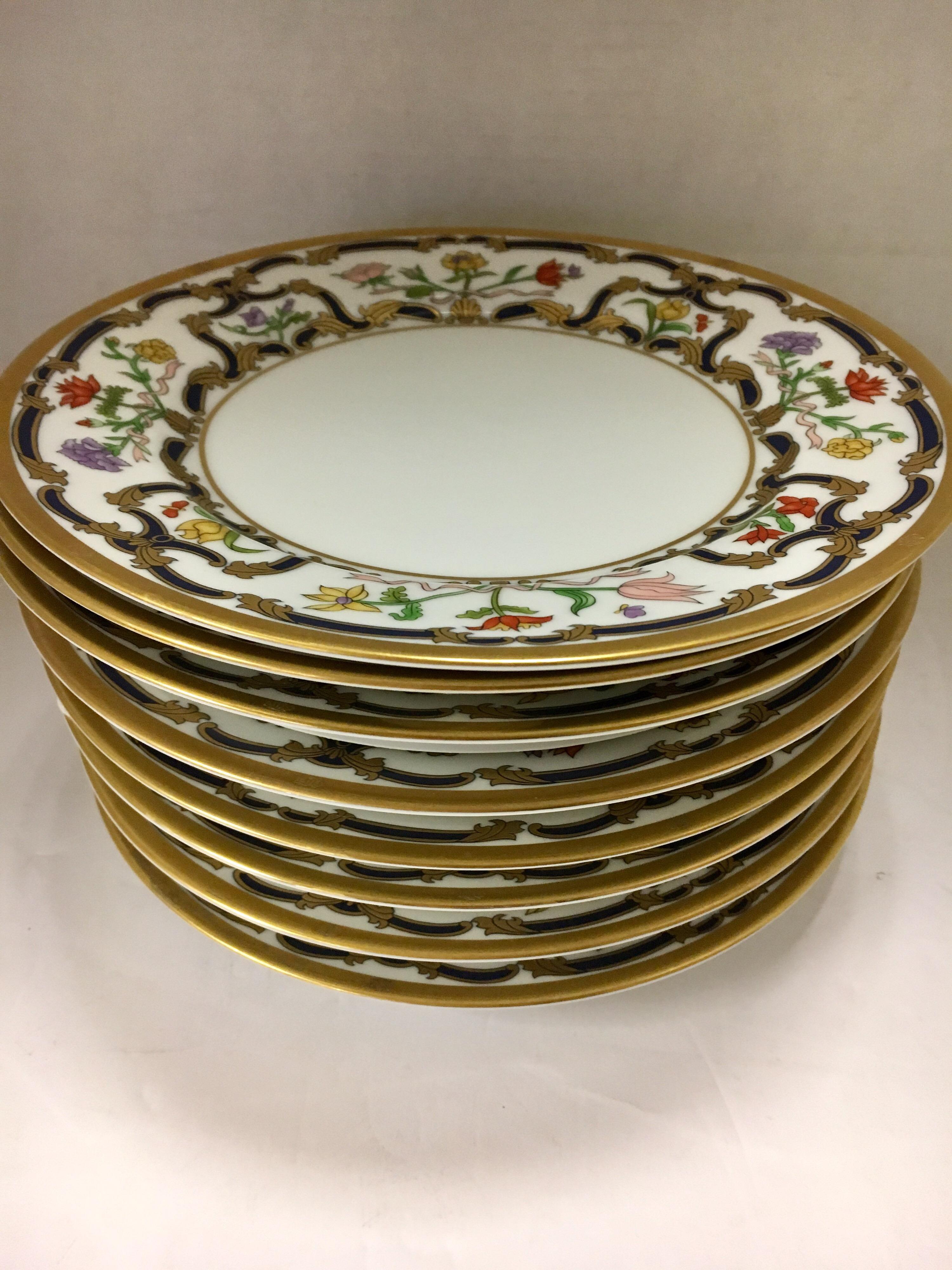 Porcelain Set of Eight Signed Christian Dior Renaissance Fine China Dessert Salad Plates