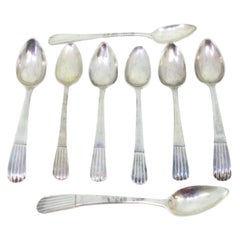Set of eight silver teaspoons in the caninhas style