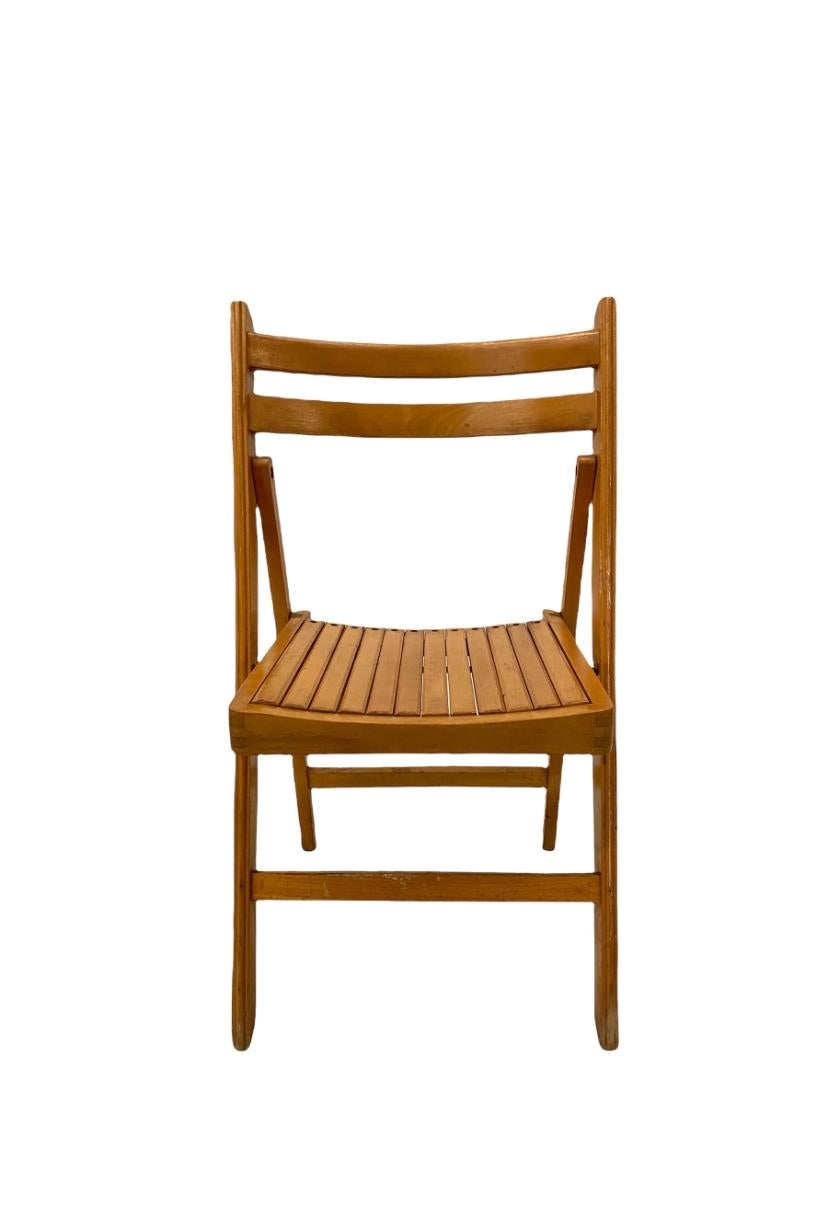 Set of Eight Slatted Wood Folding Chairs For Sale at 1stDibs