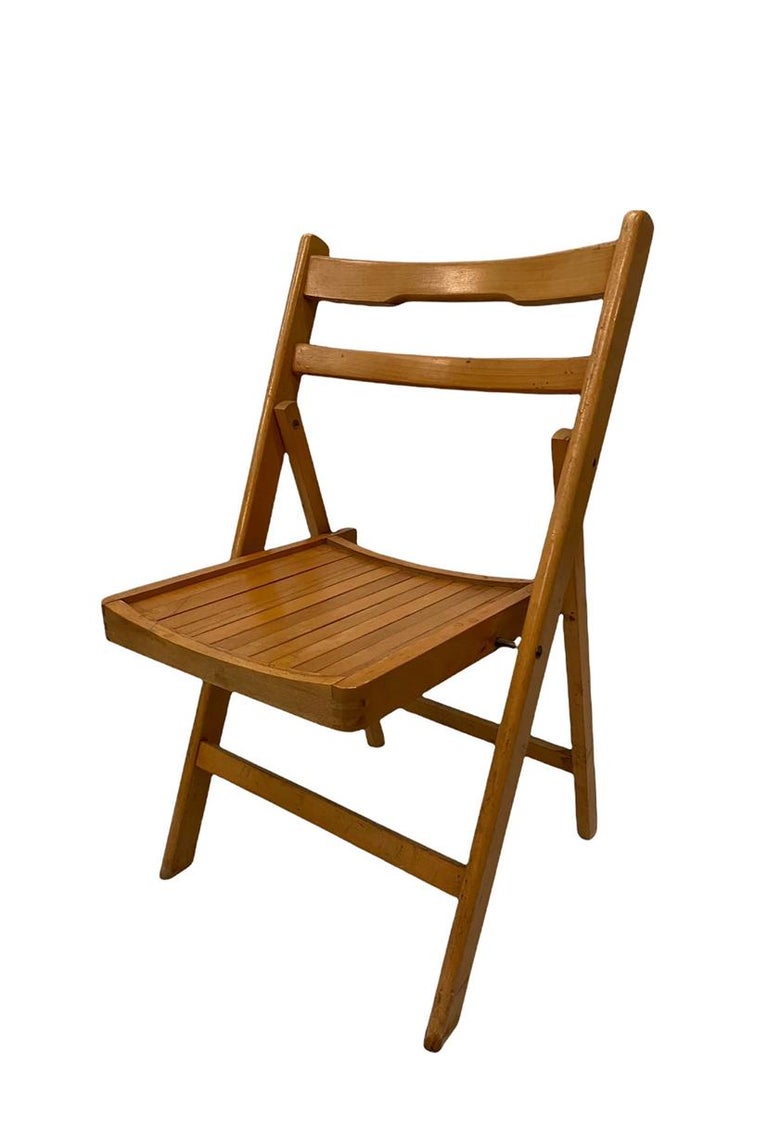 Set of Eight Slatted Wood Folding Chairs For Sale at 1stDibs