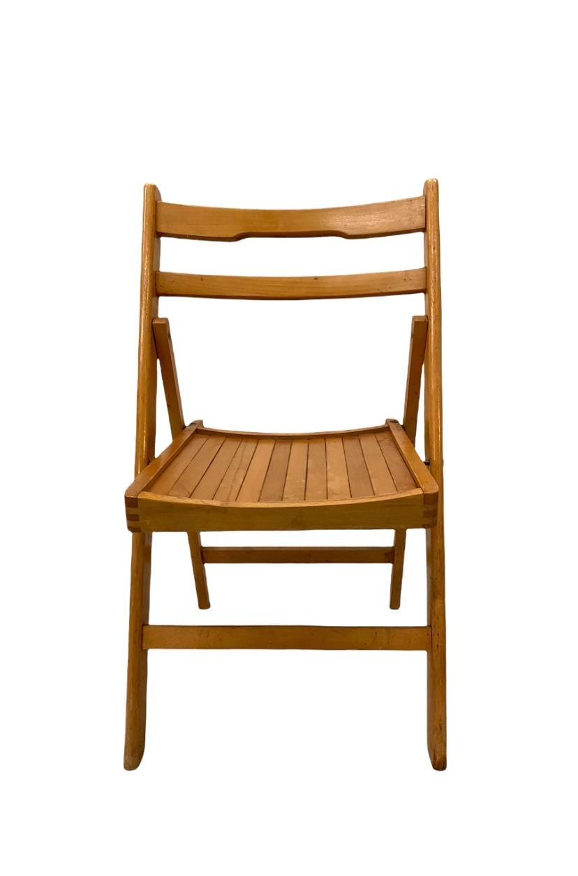 Set of Eight Slatted Wood Folding Chairs For Sale at 1stDibs
