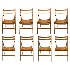 Set of Eight Slatted Wood Folding Chairs