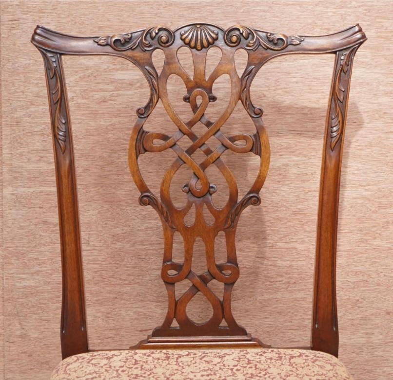 English Set of Eight Solid Hardwood Claw & Ball Feet Thomas Chippendale Dining Chairs 8 For Sale
