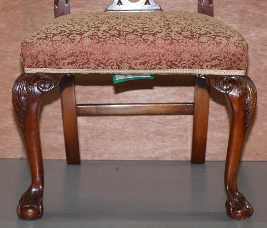 Hand-Crafted Set of Eight Solid Hardwood Claw & Ball Feet Thomas Chippendale Dining Chairs 8 For Sale