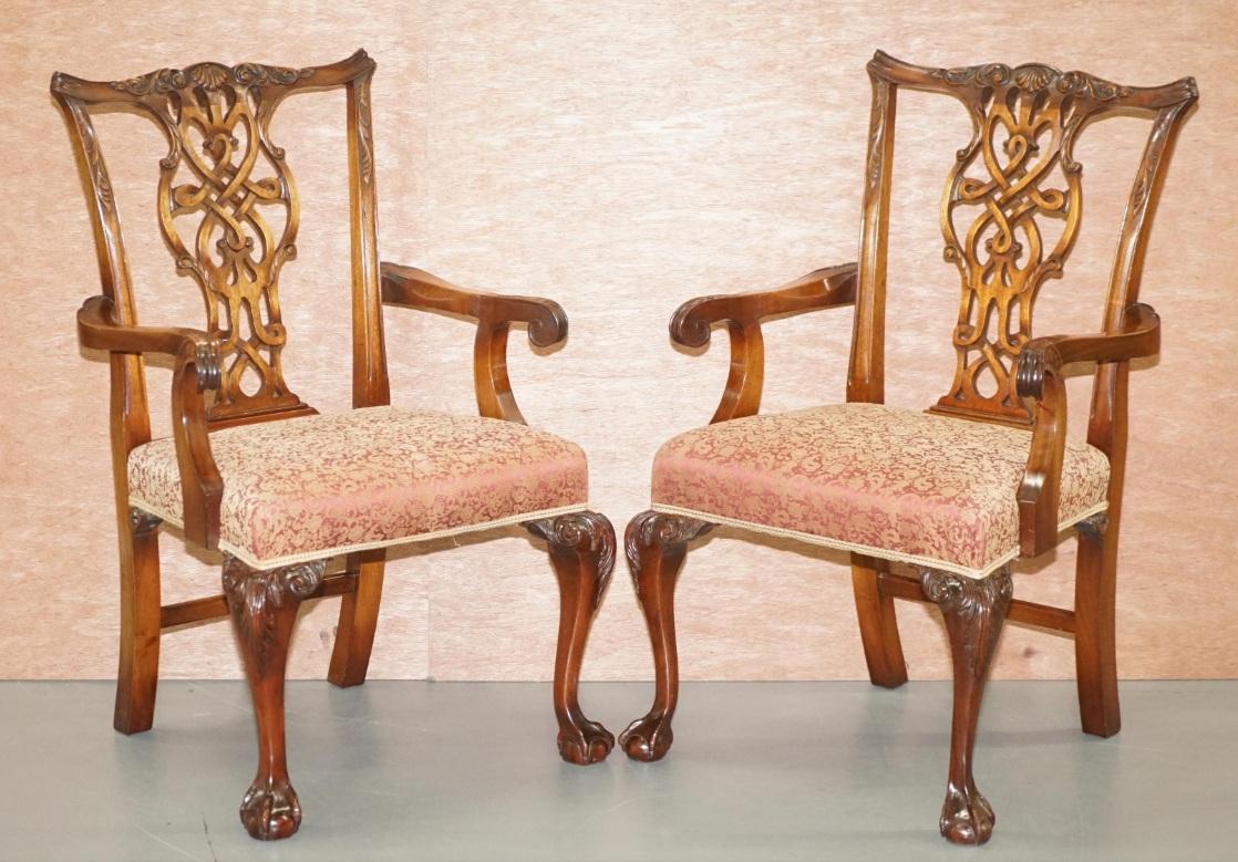20th Century Set of Eight Solid Hardwood Claw & Ball Feet Thomas Chippendale Dining Chairs 8 For Sale