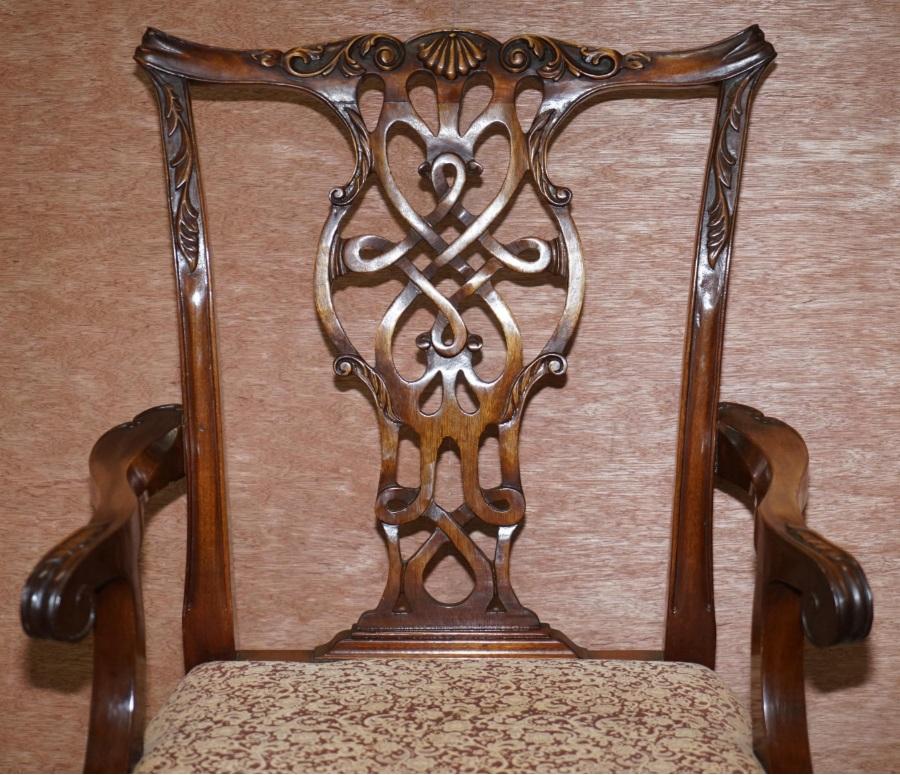 Upholstery Set of Eight Solid Hardwood Claw & Ball Feet Thomas Chippendale Dining Chairs 8 For Sale