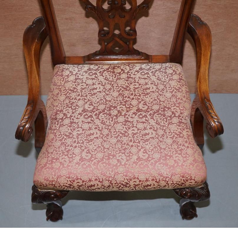 Set of Eight Solid Hardwood Claw & Ball Feet Thomas Chippendale Dining Chairs 8 For Sale 1