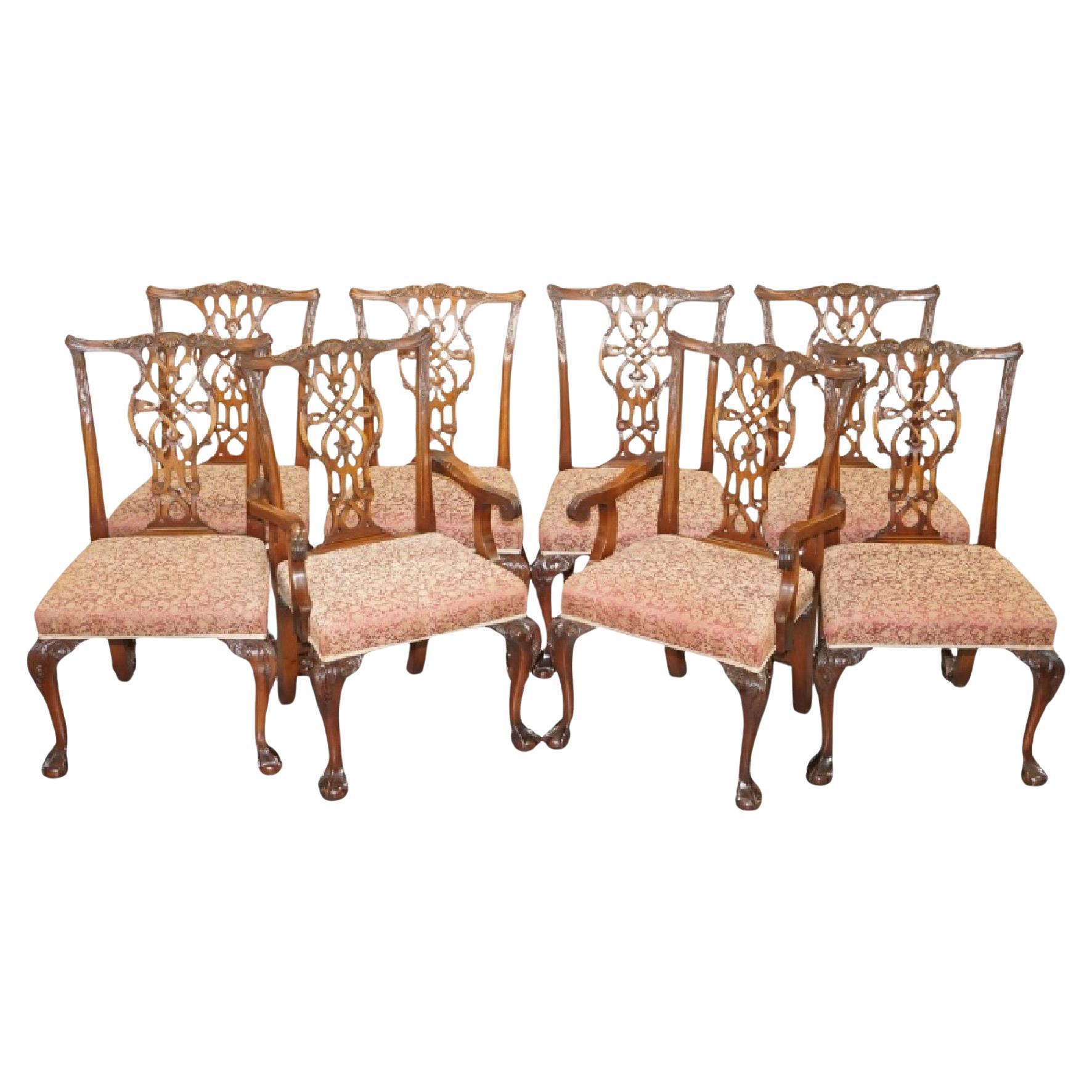 Set of Eight Solid Hardwood Claw & Ball Feet Thomas Chippendale Dining Chairs 8