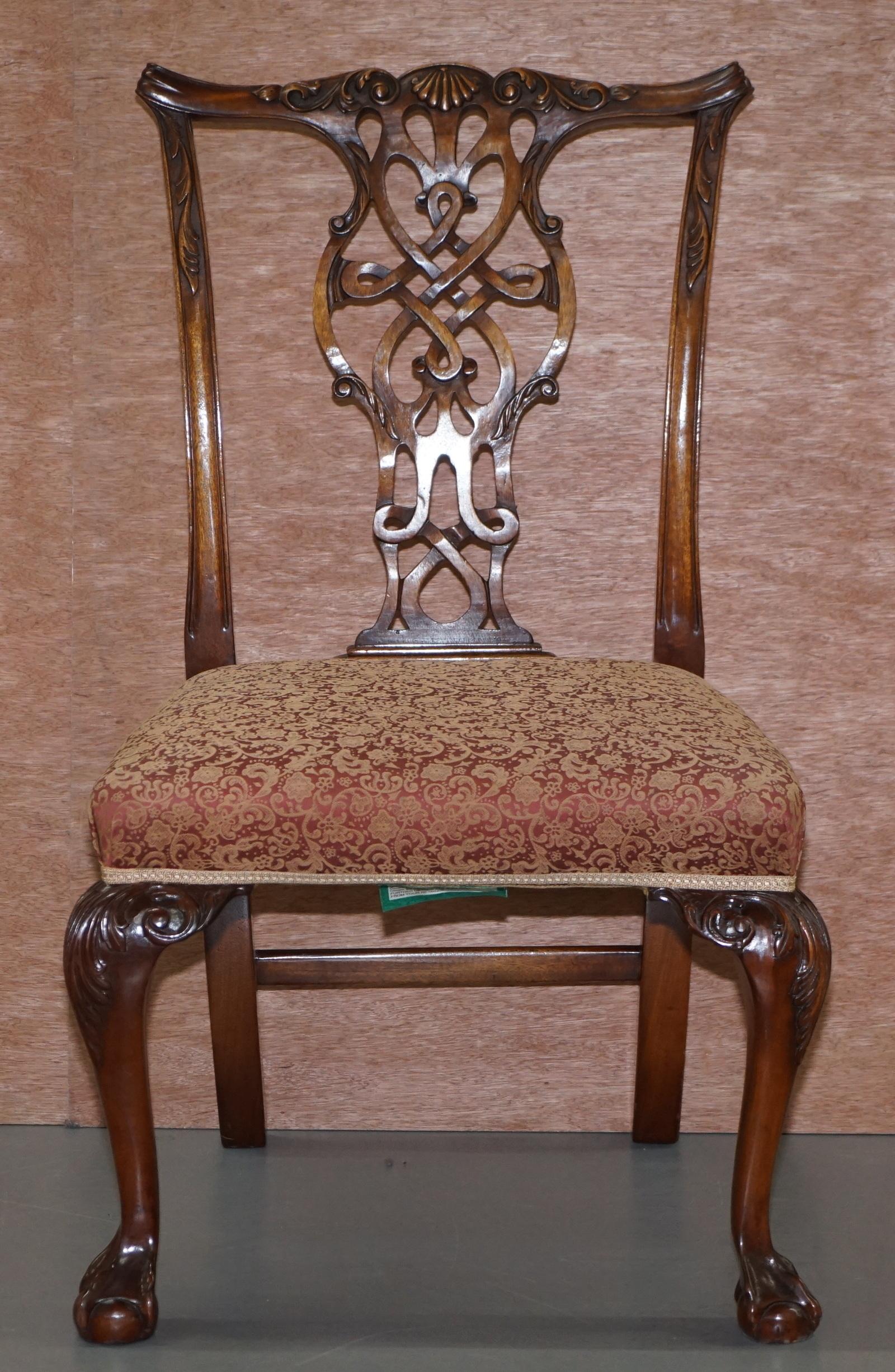 English Set of Eight Solid Hardwood Claw & Ball Feet Thomas Chippendale Dining Chairs 8