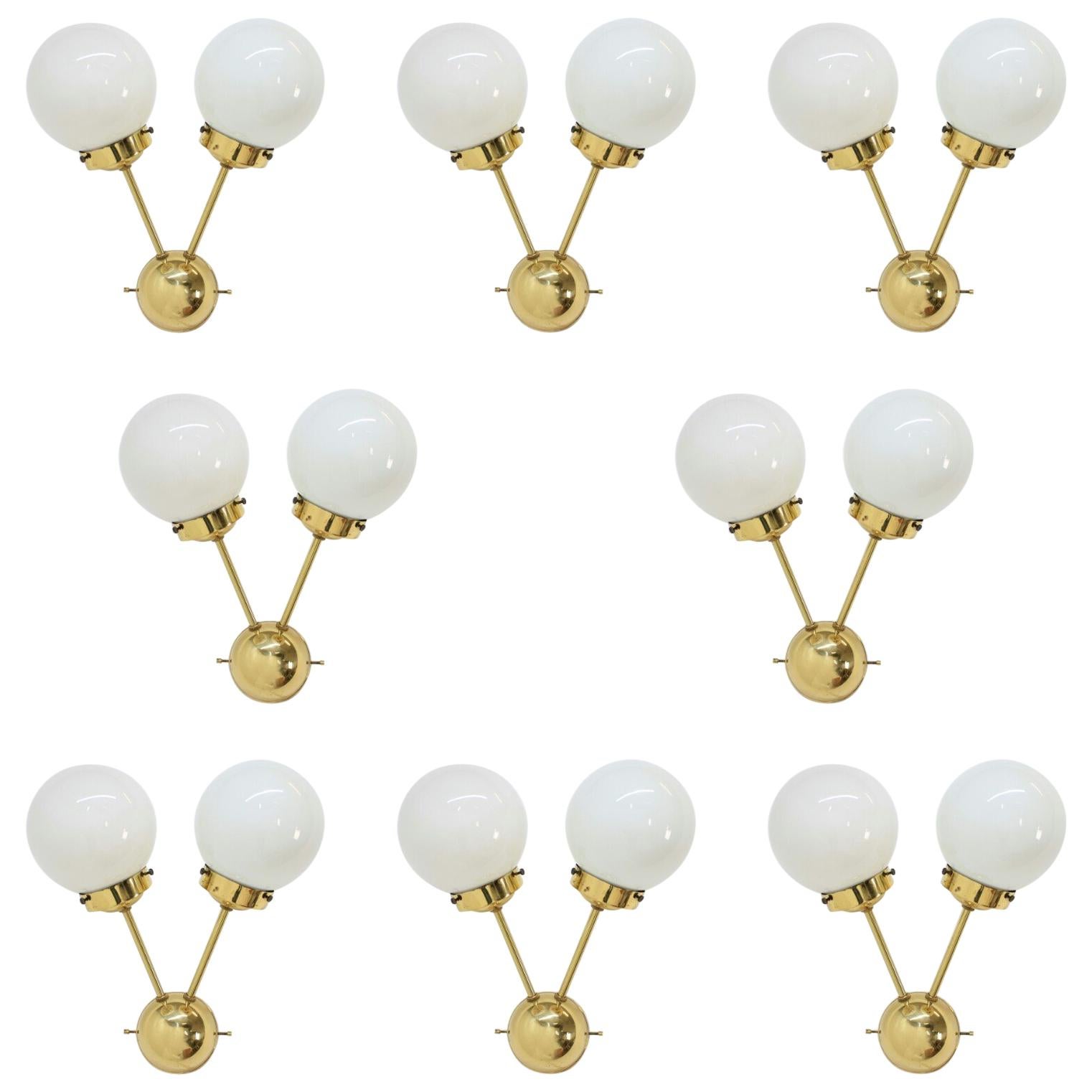 Set di otto lampade da parete in ottone SPUTNIK A Space AGE - Anni '70 in vendita