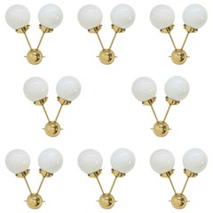 Set of Eight SPACE AGE Sputnik Brass Wall Lamps - 1970s