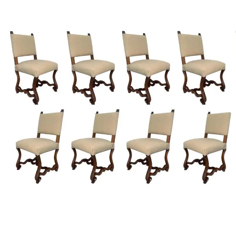 Set of  Eight Spanish Carved Walnut Dining Chairs For Sale 7