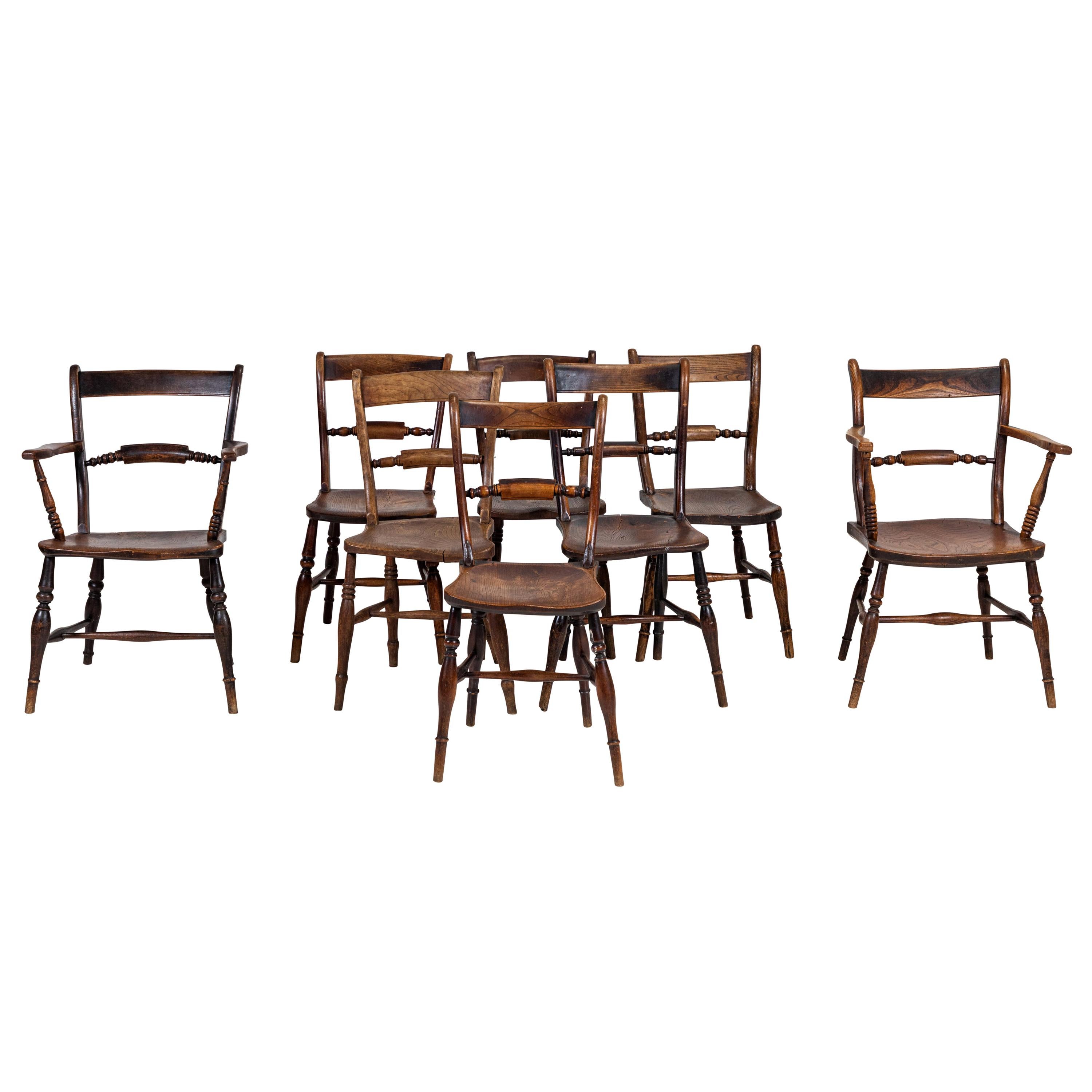 Set of Eight European Farmhouse Dining Chairs