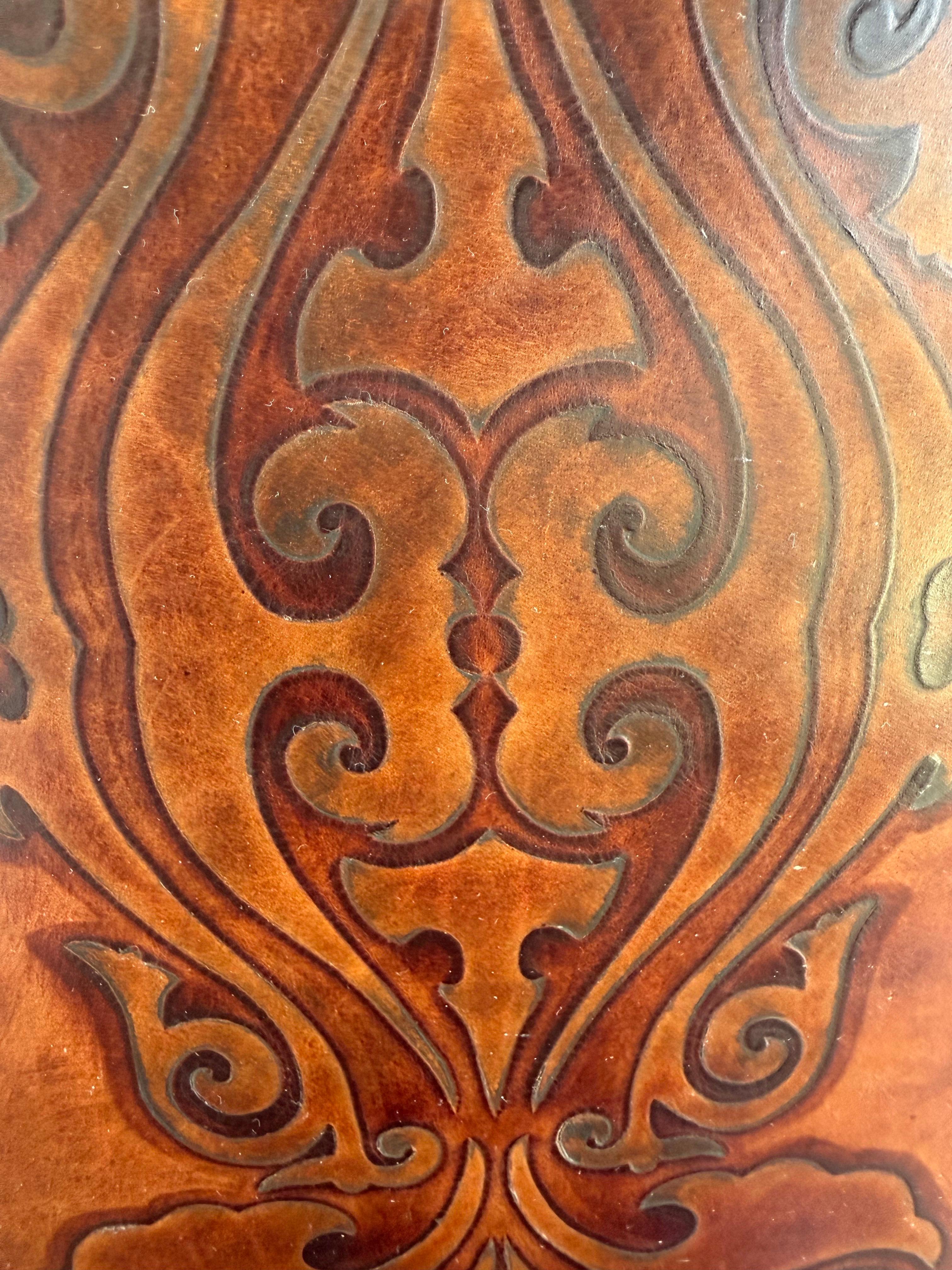 Set of Eight Spanish Revival Leather and Carved Walnut Dining Chairs For Sale 8