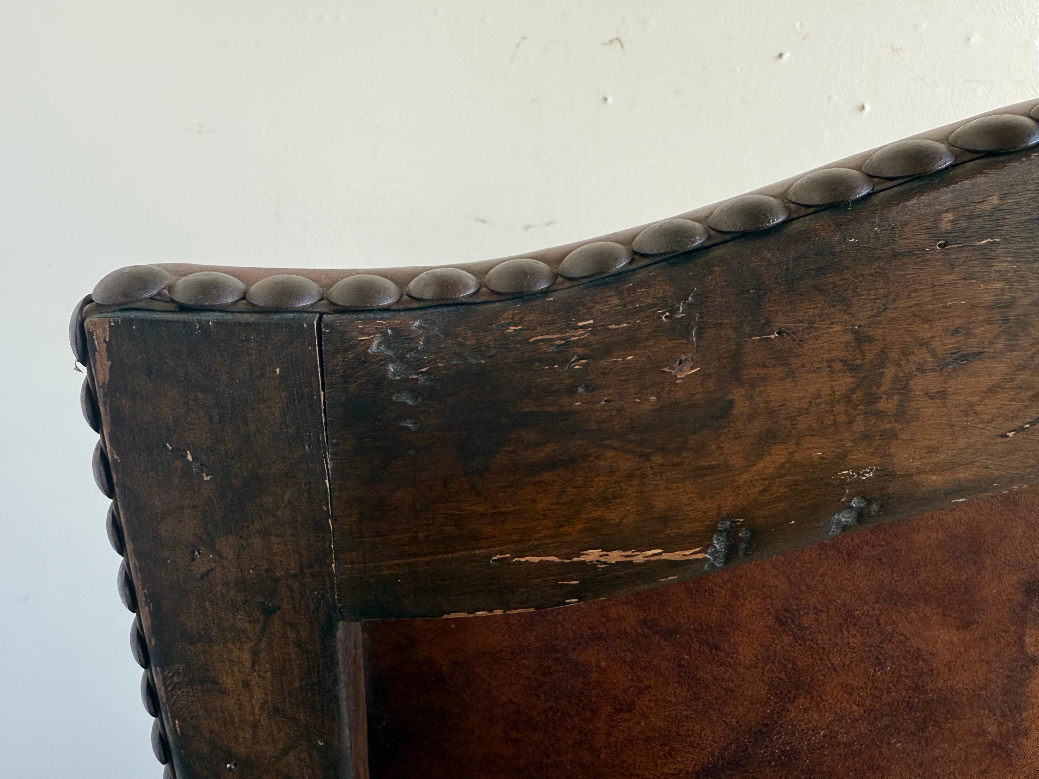 Set of Eight Spanish Revival Leather and Carved Walnut Dining Chairs For Sale 9
