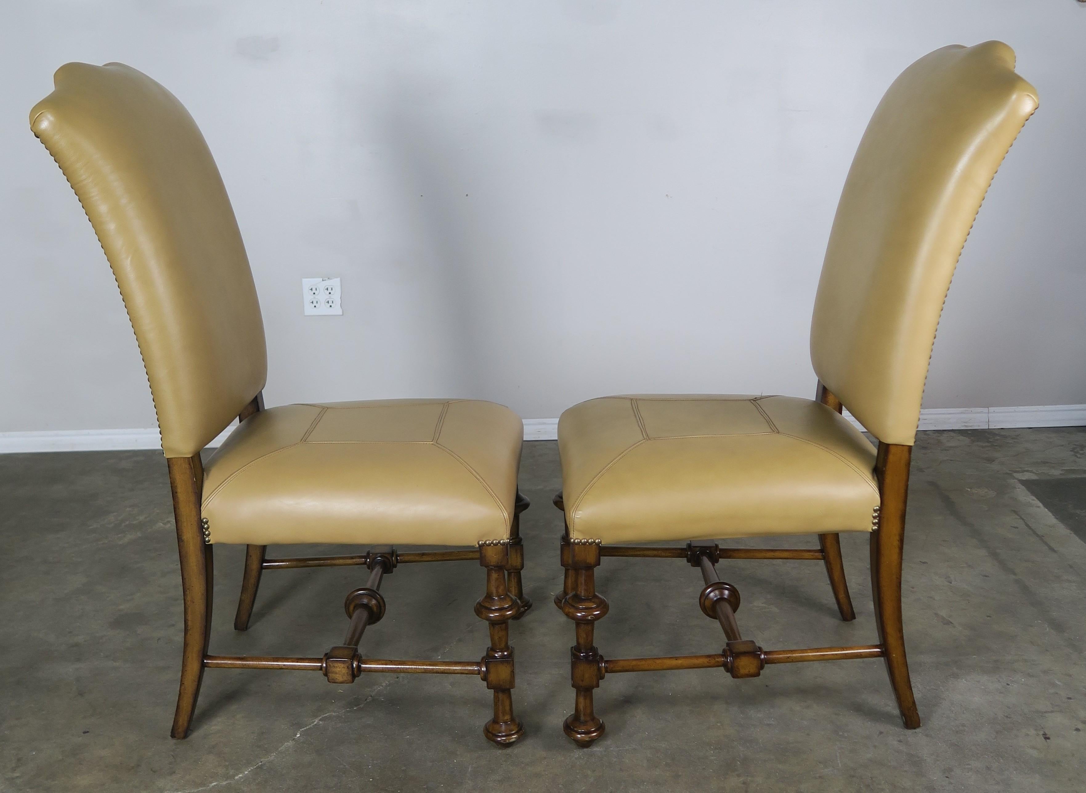 Set of Eight Spanish Walnut Leather Dining Chairs 7