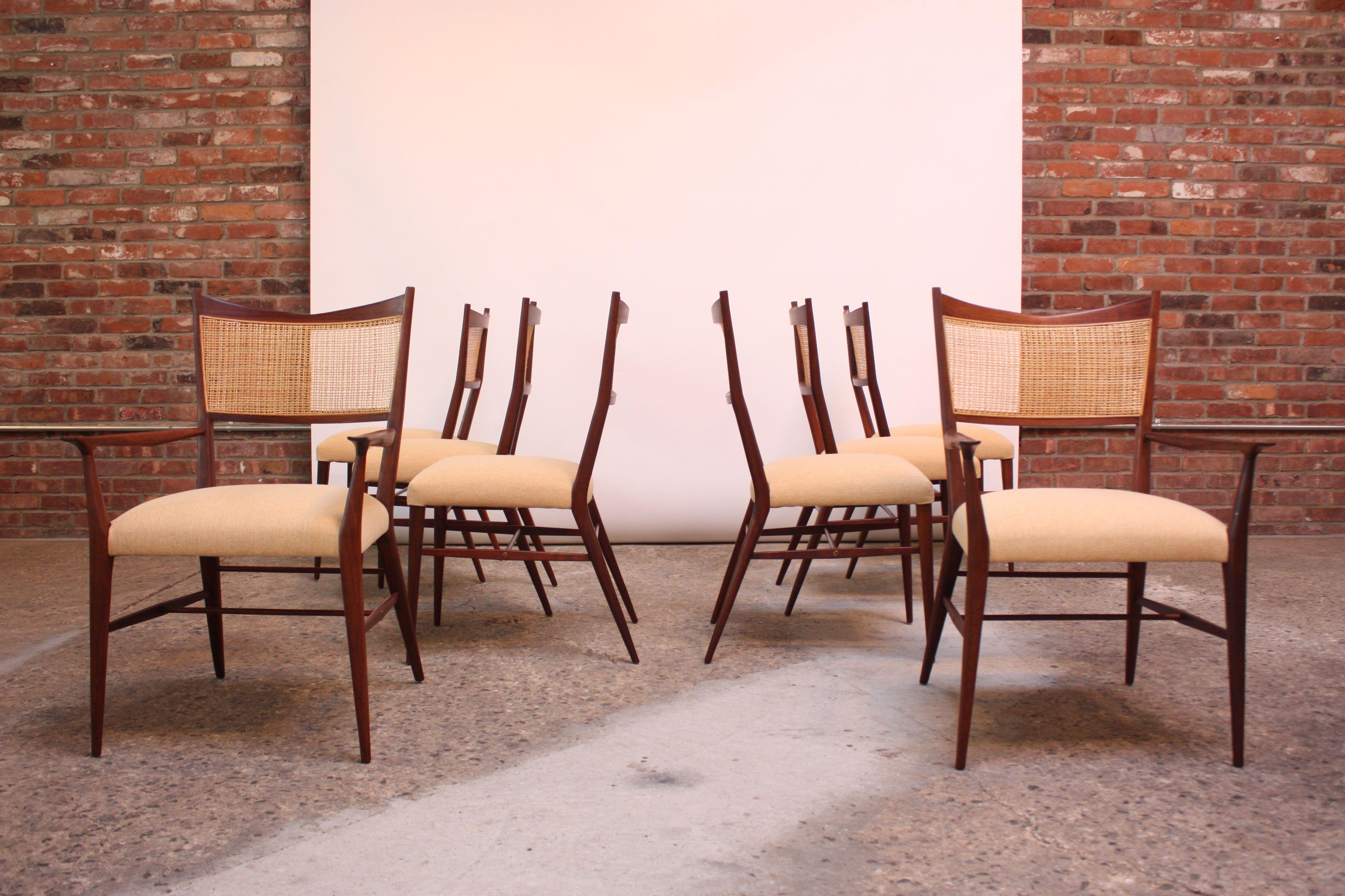 American Set of Eight Stained Mahogany and Cane Directional Dining Chairs by Paul McCobb