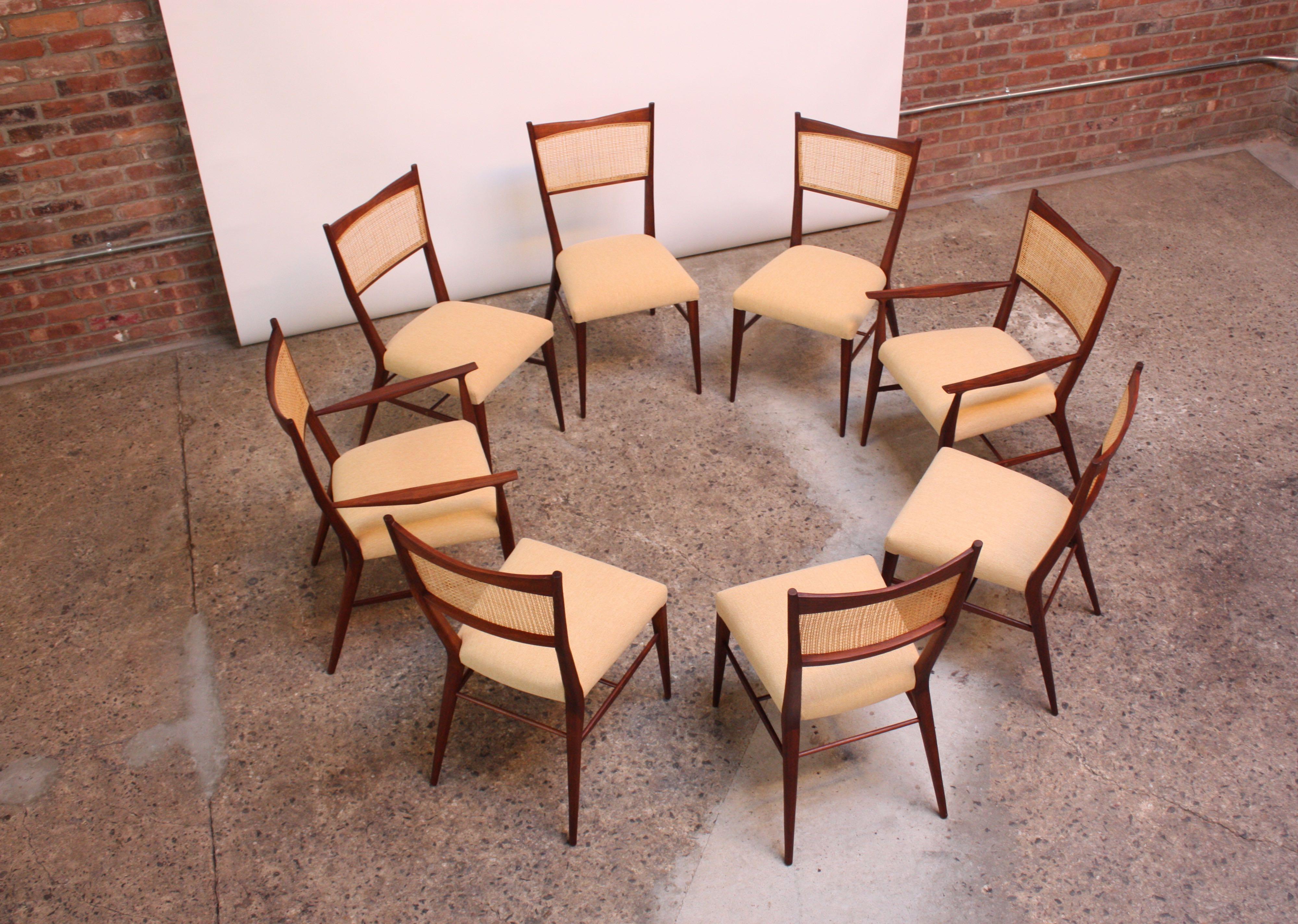Set of Eight Stained Mahogany and Cane Directional Dining Chairs by Paul McCobb In Good Condition In Brooklyn, NY