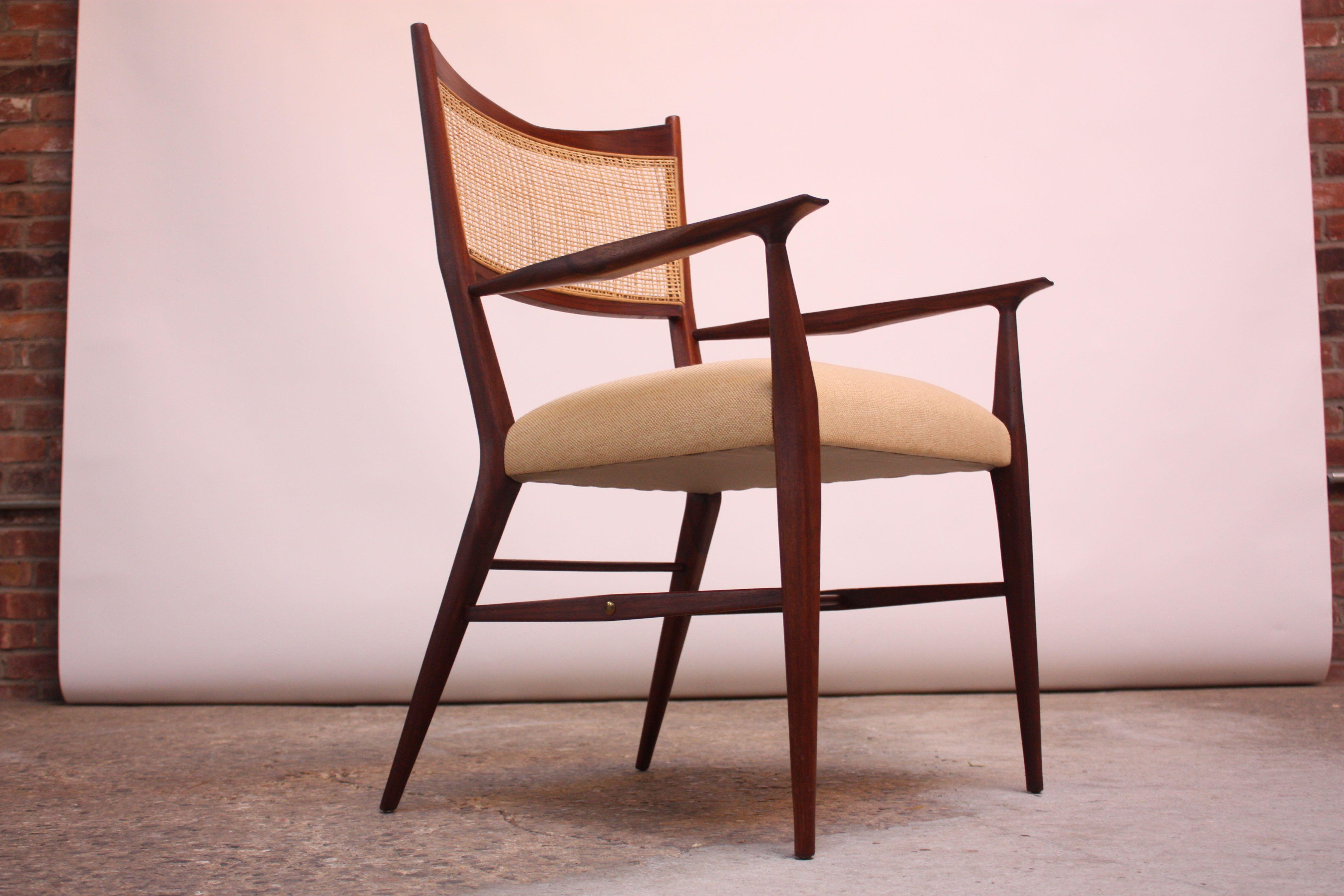 Set of Eight Stained Mahogany and Cane Directional Dining Chairs by Paul McCobb 1