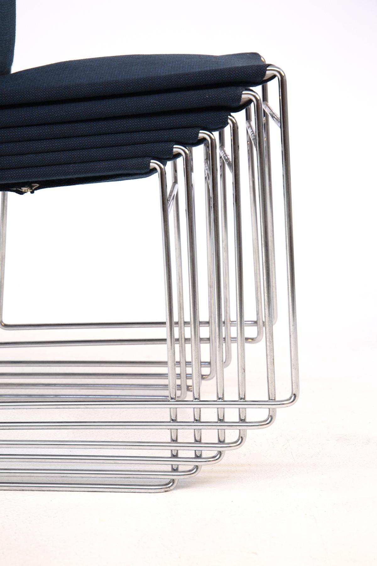 Set of Eight Steel and Cotton Chairs by Kazuhide Takahama 6