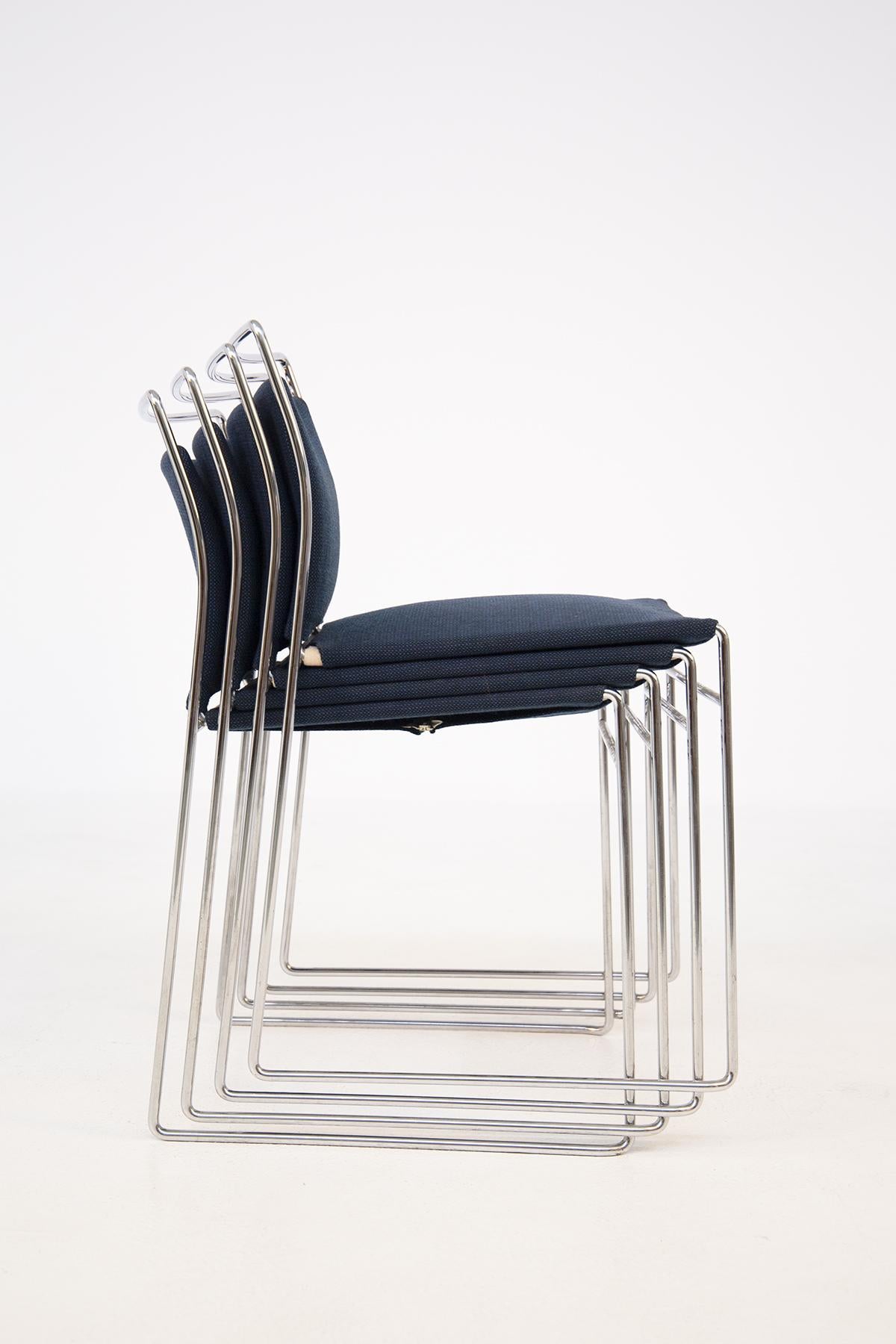 Late 20th Century Set of Eight Steel and Cotton Chairs by Kazuhide Takahama