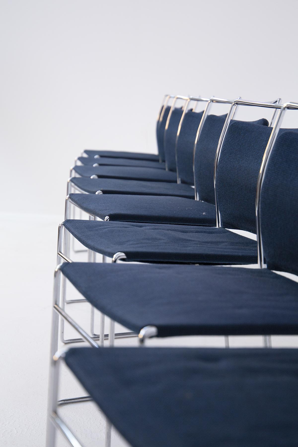 Set of Eight Steel and Cotton Chairs by Kazuhide Takahama 3