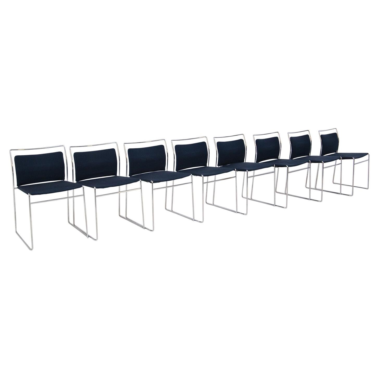 Set of Eight Steel and Cotton Chairs by Kazuhide Takahama