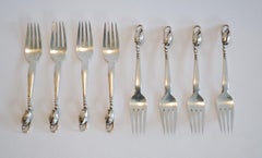 Ensemble de huit fourchettes à salade en argent Sterling Blossom par Georg Jensen, Denmark