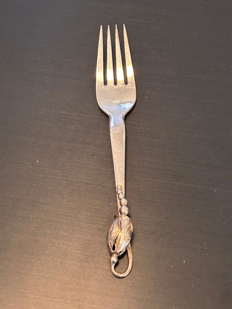 Set di otto forchette da insalata in argento sterling Blossom di Georg Jensen, Danimarca in vendita 2