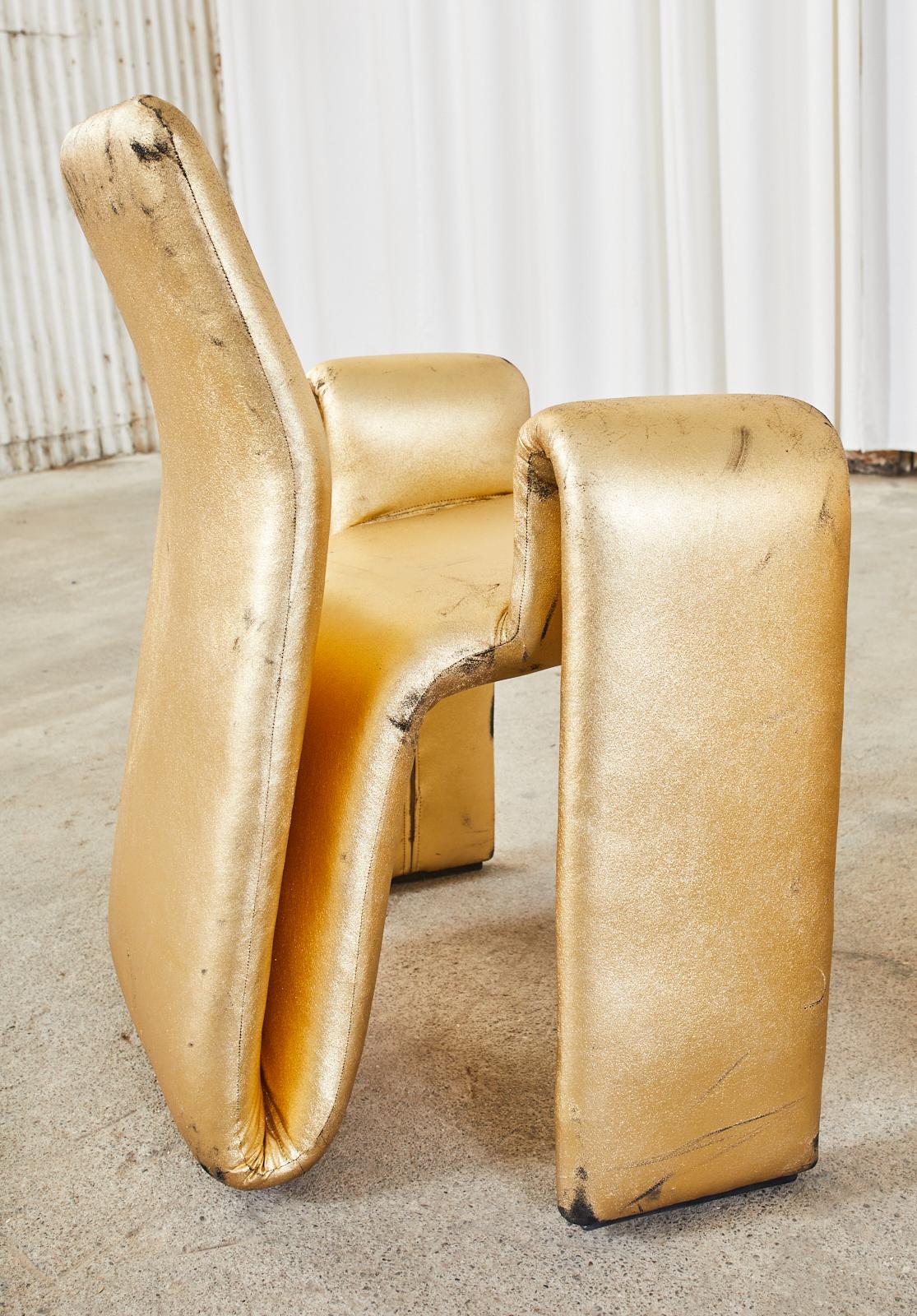Set of Eight Steve Leonard Distressed Metallic Gold Chairs 4