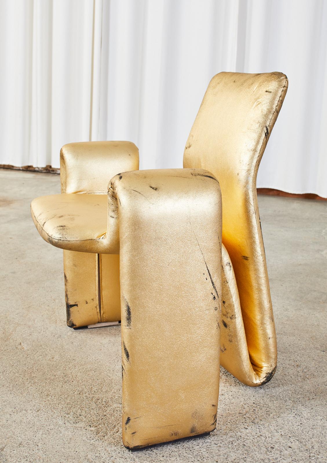 Set of Eight Steve Leonard Distressed Metallic Gold Chairs 8