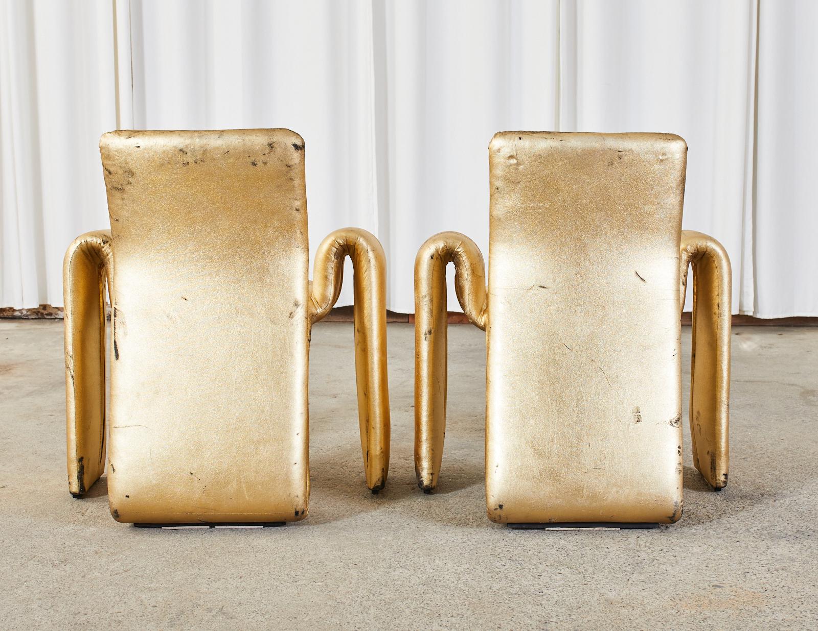 Set of Eight Steve Leonard Distressed Metallic Gold Chairs 12