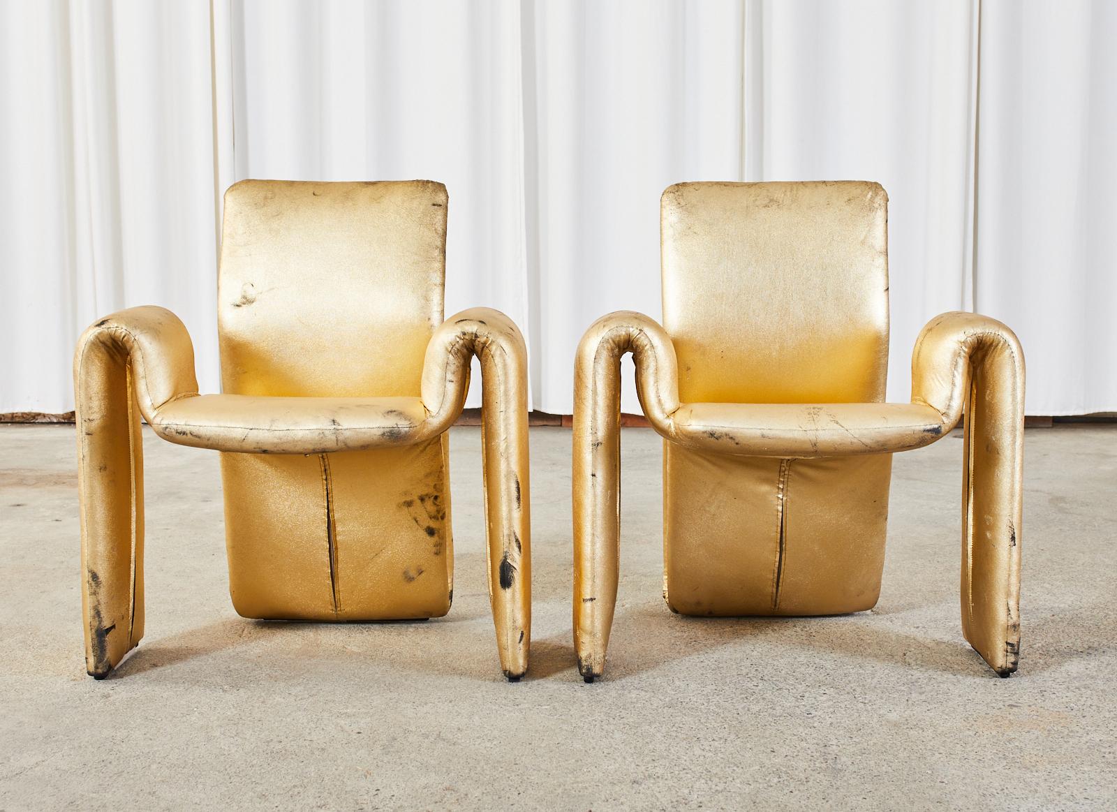 Post-Modern Set of Eight Steve Leonard Distressed Metallic Gold Chairs