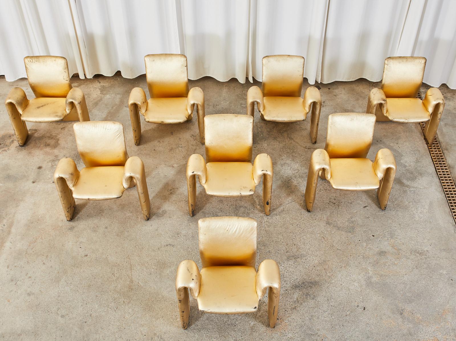 American Set of Eight Steve Leonard Distressed Metallic Gold Chairs