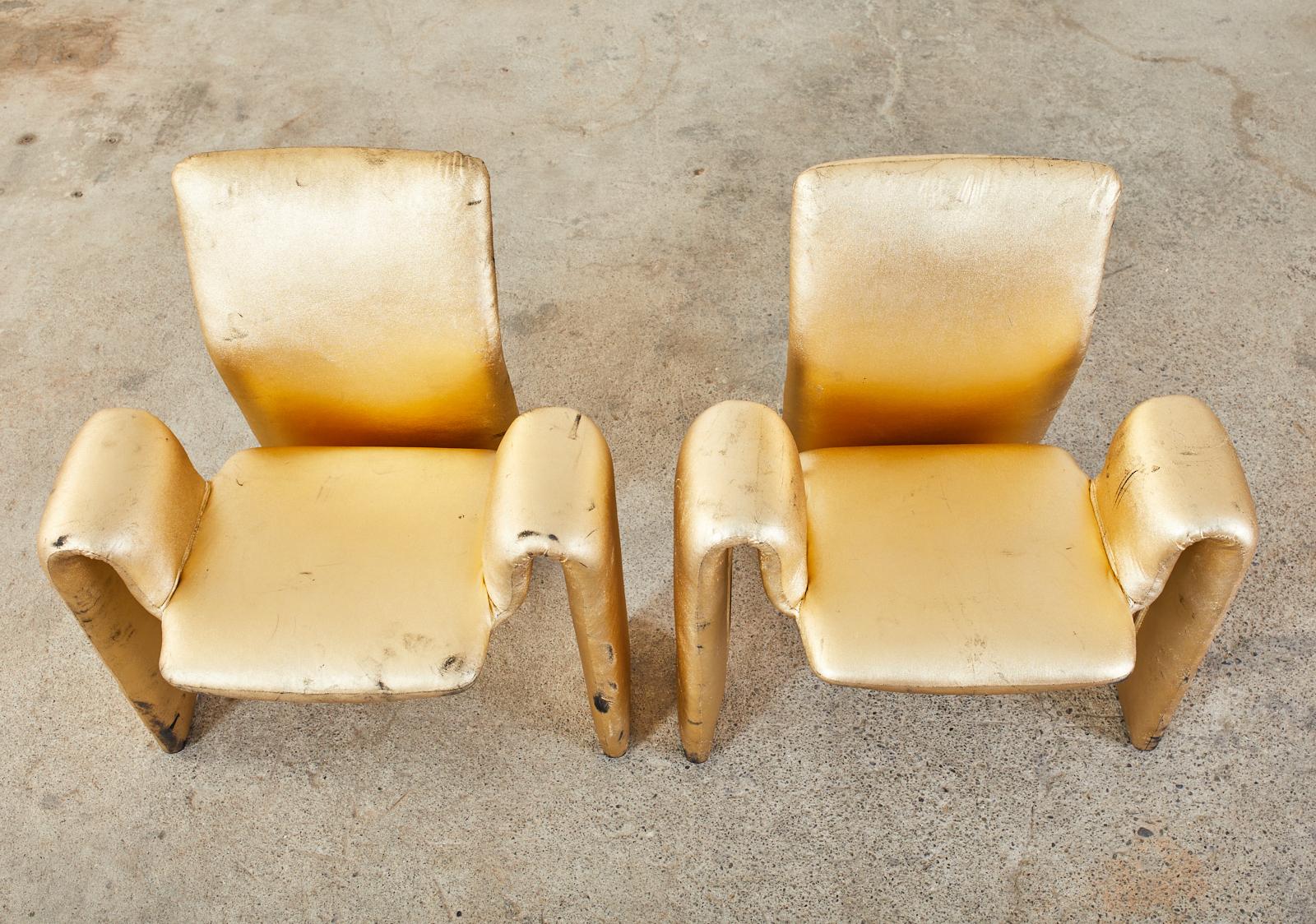 Hand-Crafted Set of Eight Steve Leonard Distressed Metallic Gold Chairs