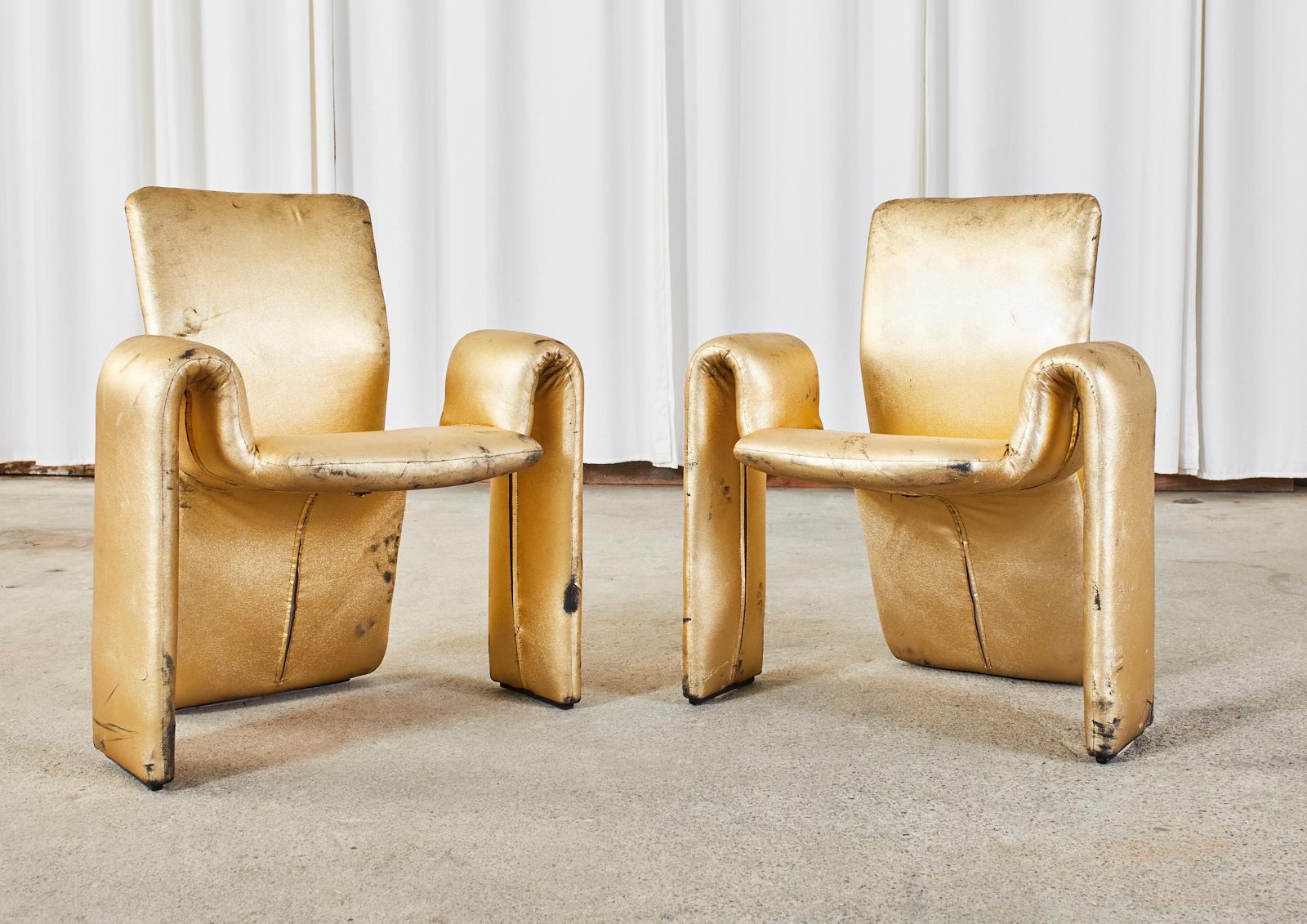 20th Century Set of Eight Steve Leonard Distressed Metallic Gold Chairs