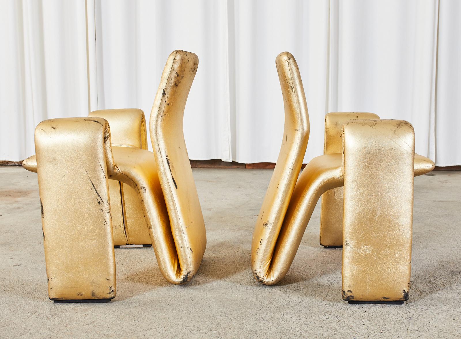 Set of Eight Steve Leonard Distressed Metallic Gold Chairs 1