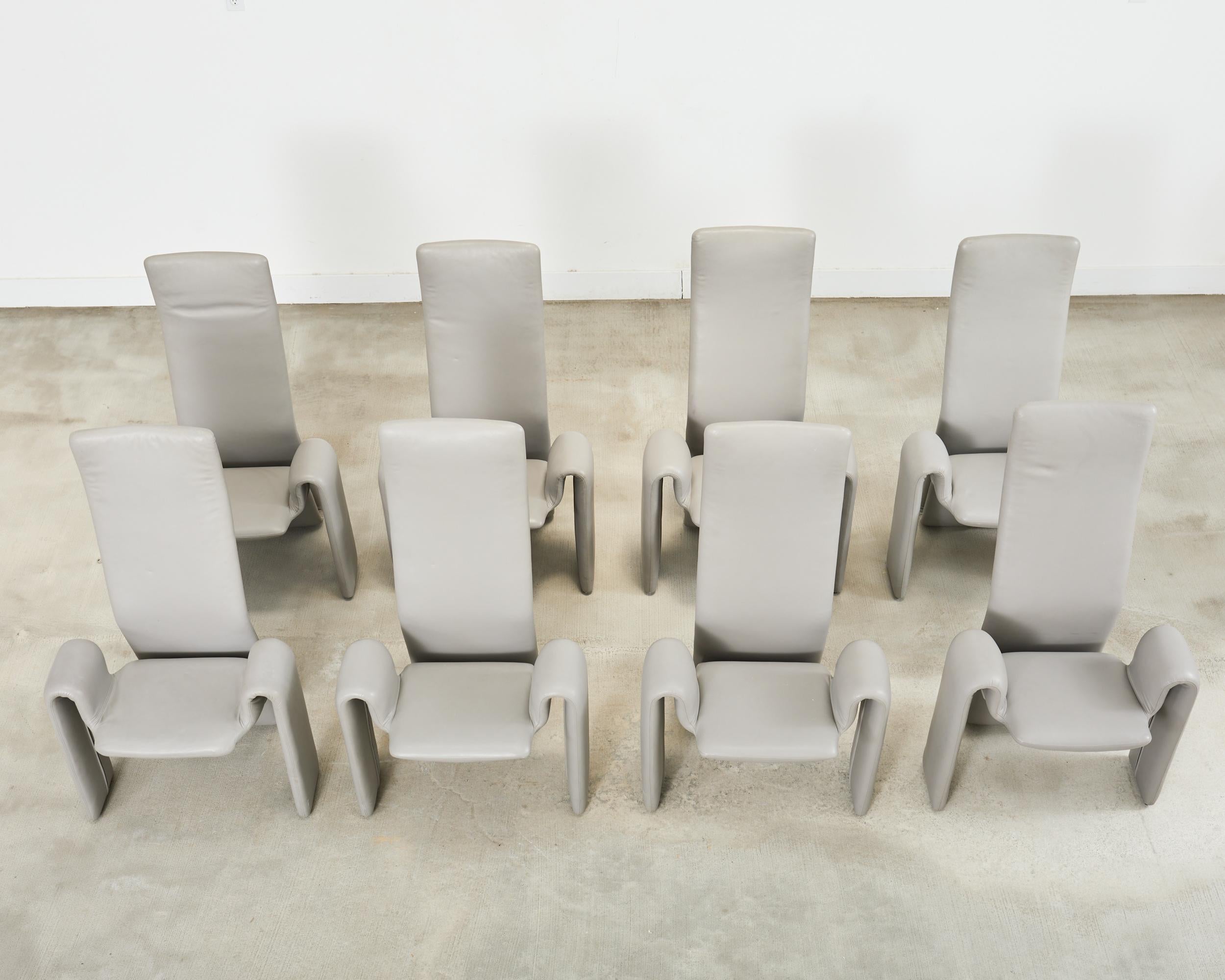 Conjunto de ocho sillas de comedor de piel Steve Leonard para Brayton Estadounidense en venta